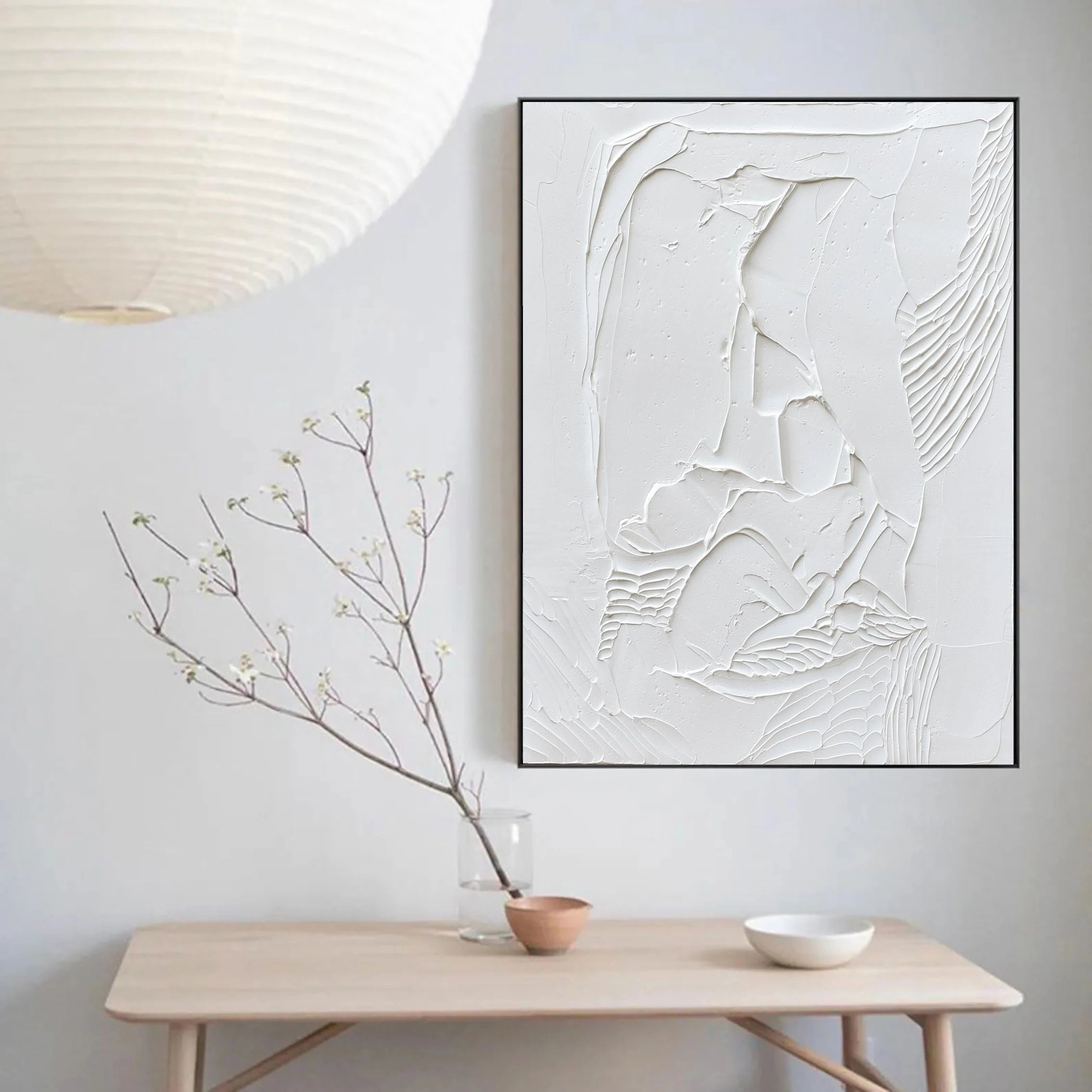 White Minimalist Textured Painting Canvas Wall Art - Modern Abstract Home Decor for Living Room, Bedroom & Office | Premium Quality #MM007