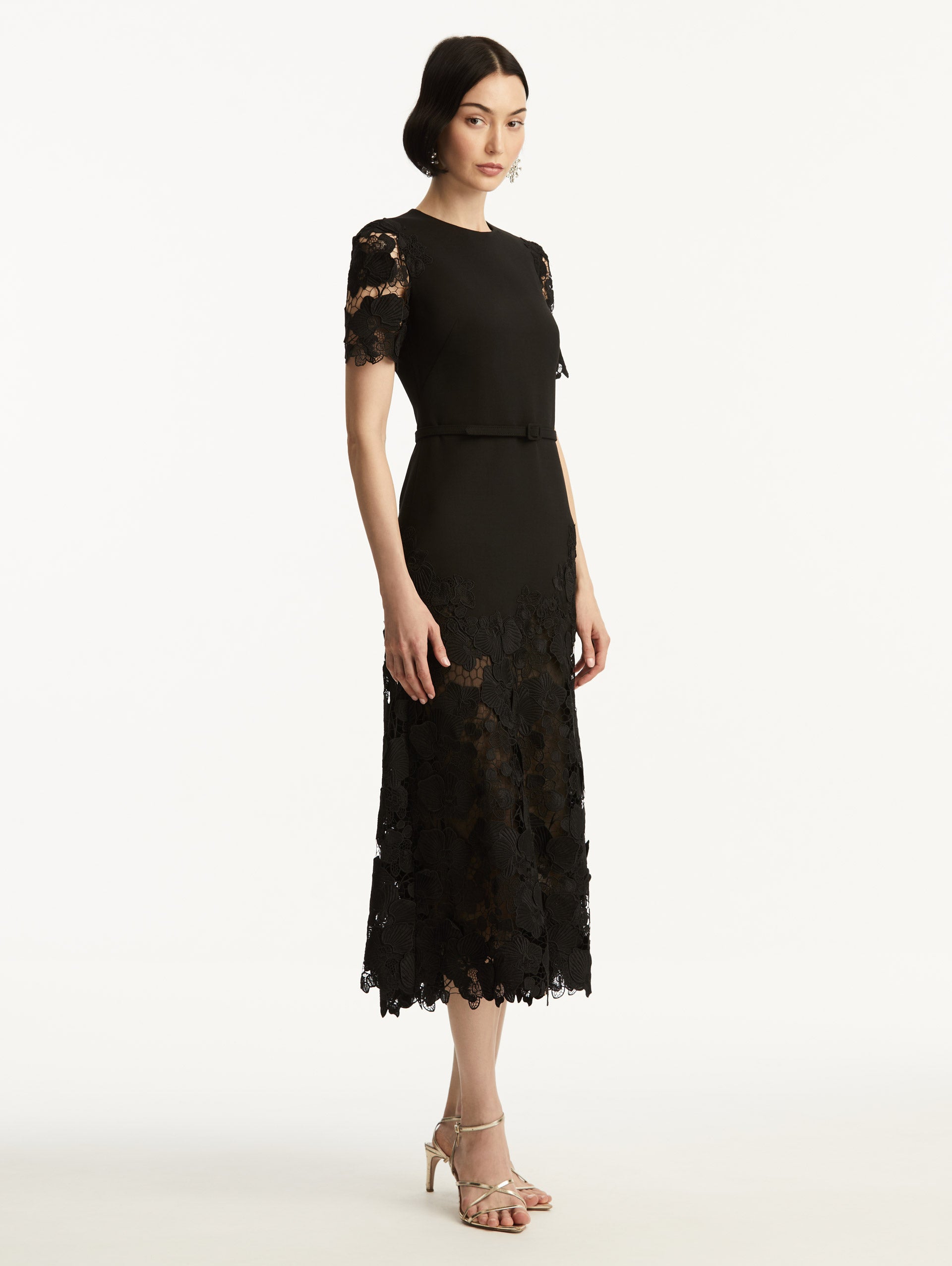 Elegant Orchid Guipure Lace Inset Dress for Women - Floral Embroidered Formal Evening Gown - Perfect for Weddings, Prom, Cocktail Parties & Special Occasions
