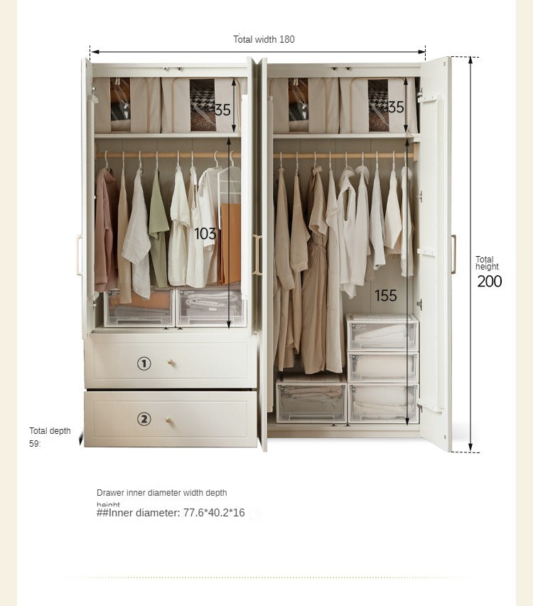 French Cream Pine Solid Wood Wardrobe - Elegant Bedroom Storage for Clothes & Accessories | Perfect for Master Bedroom, Guest Room & Walk-In Closets