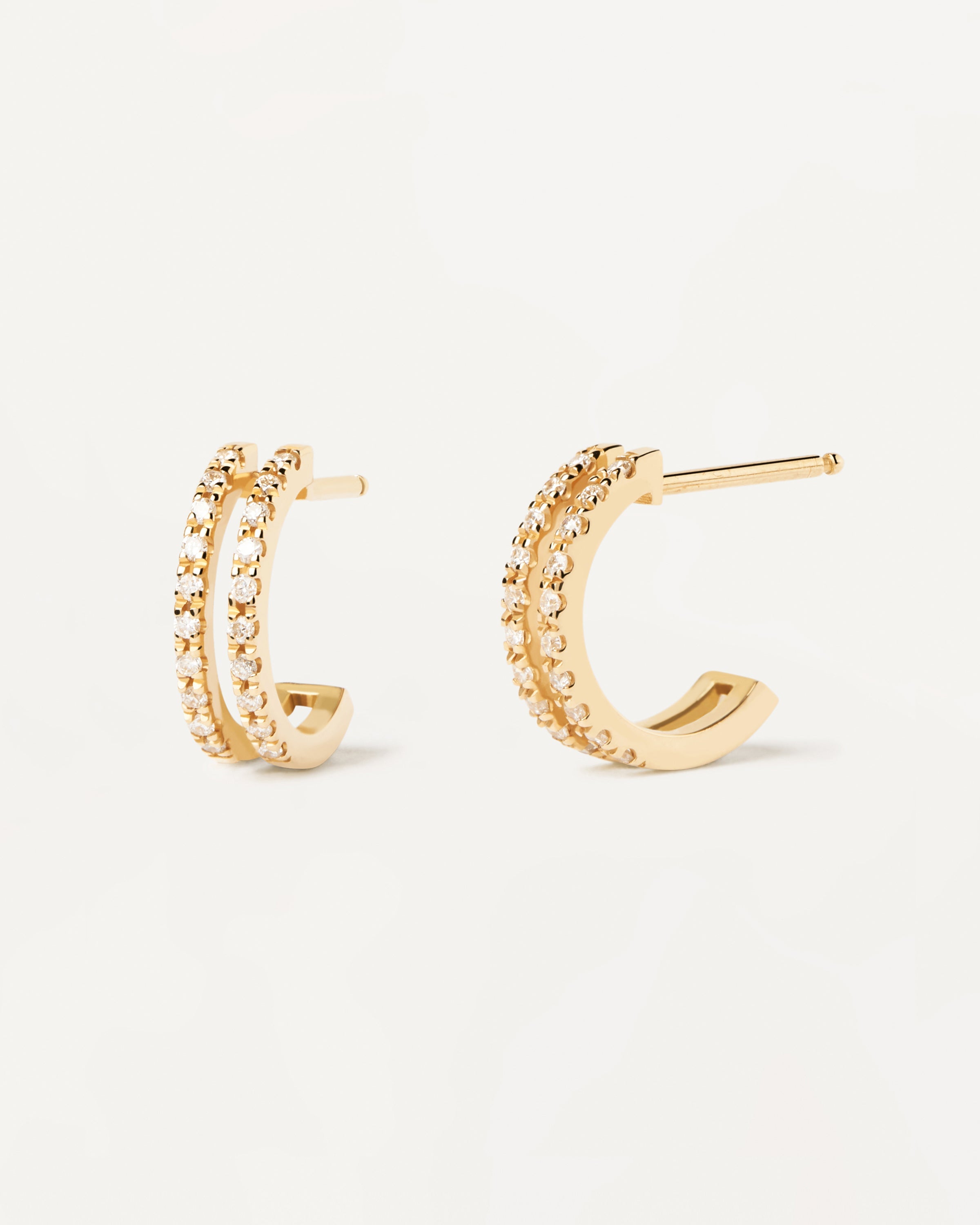 Diamond and Gold Dual Hoop Earrings for Women - Elegant Everyday Wear & Special Occasions