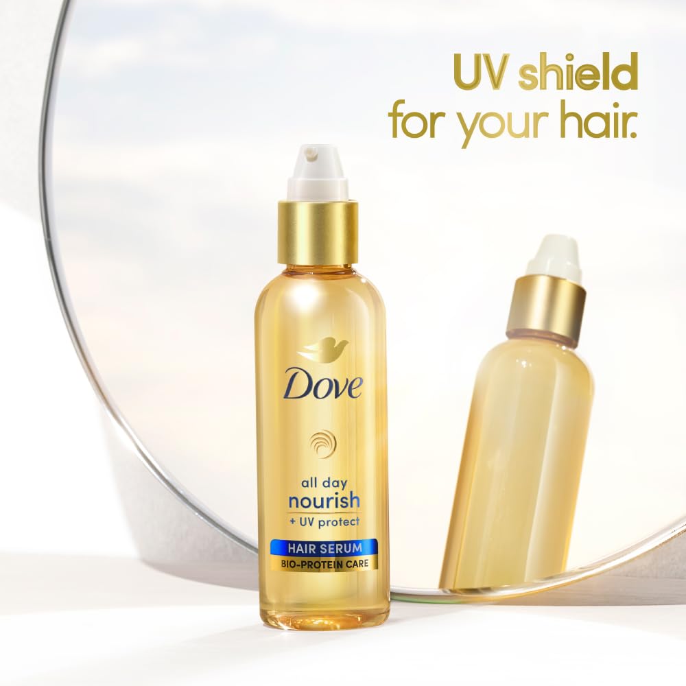 Dove All Day Nourishing UV Protection Hair Serum with Biotin & Keratin - 48ml for Dry, Damaged & Frizzy Hair - Daily Smoothing & Heat Protectant for Shiny, Healthy-Looking Hair - Perfect for Styling, Sun Protection & Humidity Control