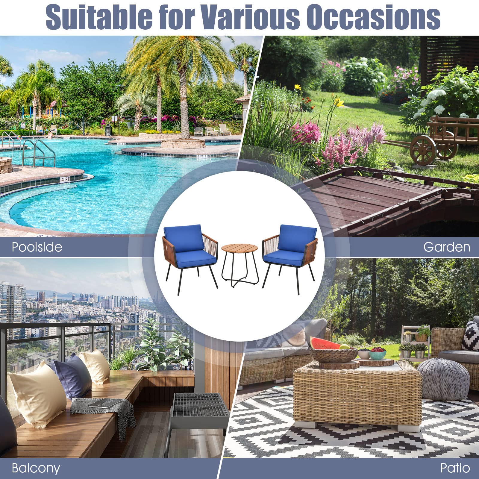 **Tangkula 3-Piece Patio Bistro Set - Outdoor Conversation Chairs with Coffee Table, Modern Garden Furniture with Soft Cushions - Perfect for Porch, Backyard, Garden & Poolside (Navy Blue) | Durable & Weather-Resistant for Relaxing & Entertaining**