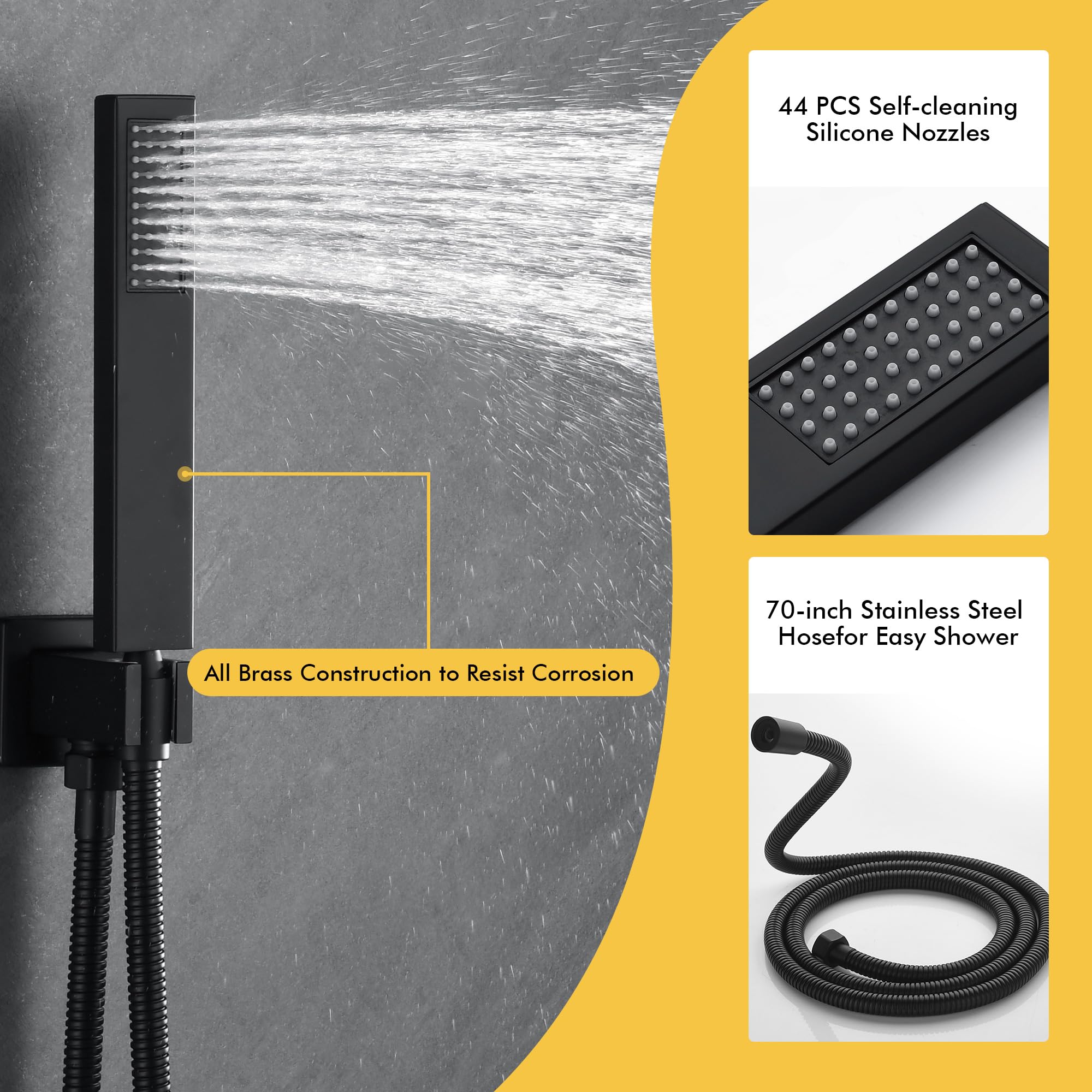 Fransiton 12 Inch Matte Black Rain Shower System Set - Wall Mounted Rainfall Shower Head with Handheld Sprayer, Bathroom Shower Kit (Valve Included) - Perfect for Modern Bathroom Renovation and Spa-Like Shower Experience
