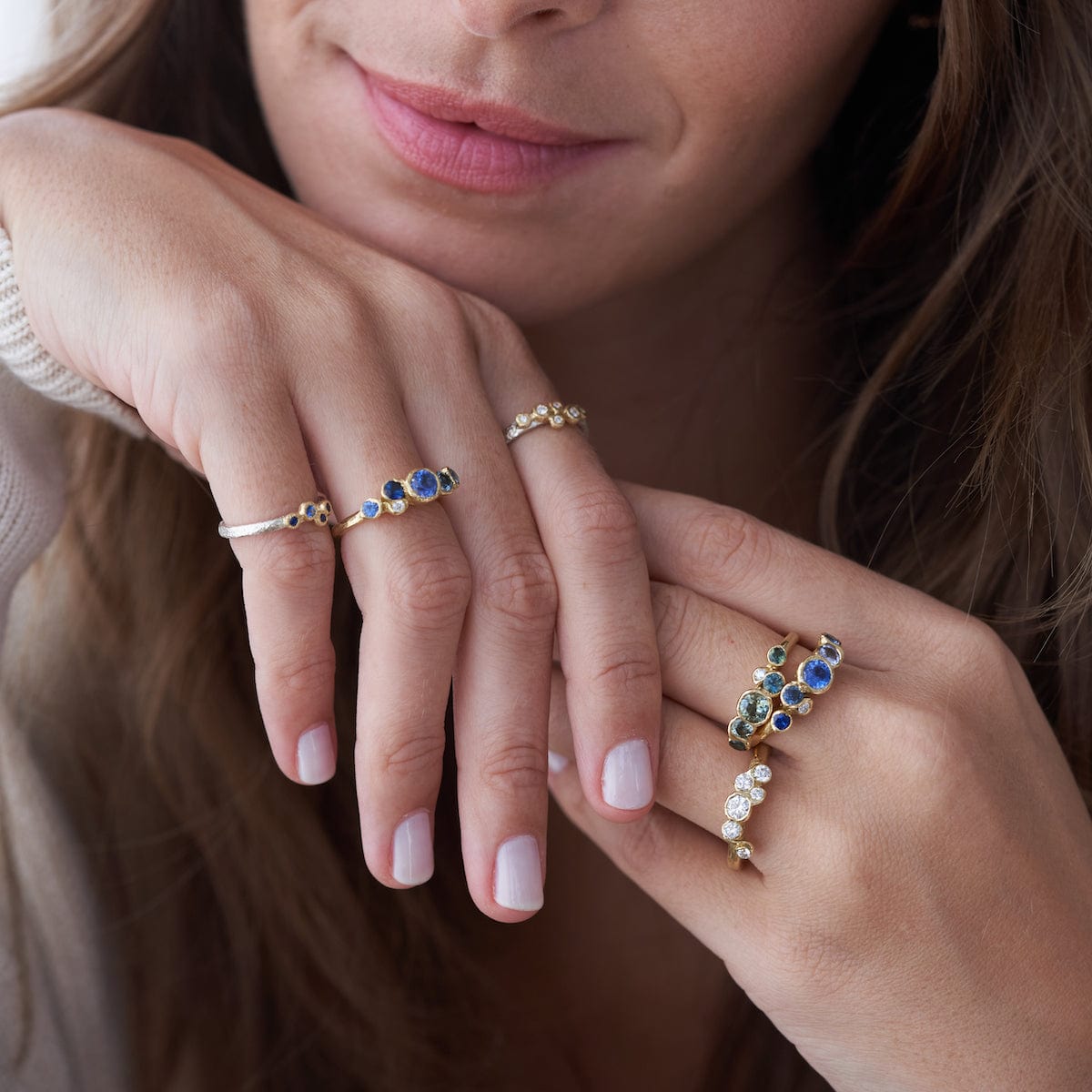 Ocean Sapphires Seaweed Ring - Elegant Sterling Silver Seaweed Design Ring for Women - Perfect for Beach Weddings, Boho Fashion & Everyday Wear