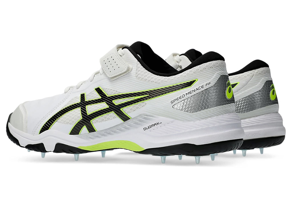 ASICS Speed Menace FF Cricket Shoes for Men - White/Black Metal Spikes - Lightweight & Durable for Competitive Matches & Training