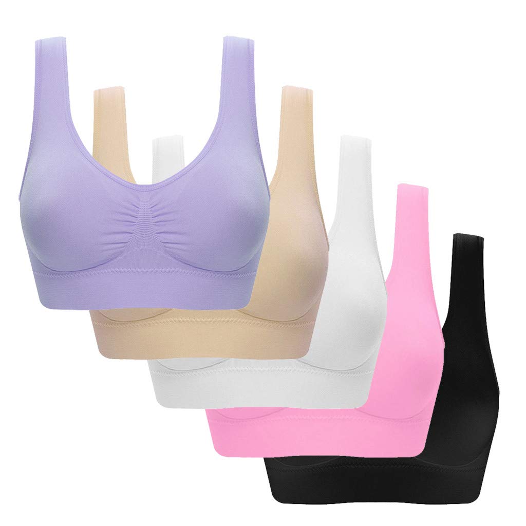 Plus Size Sports Bras for Women - 5 Pack Seamless Wirefree Comfort Bras for Yoga, Gym, Running & Everyday Wear