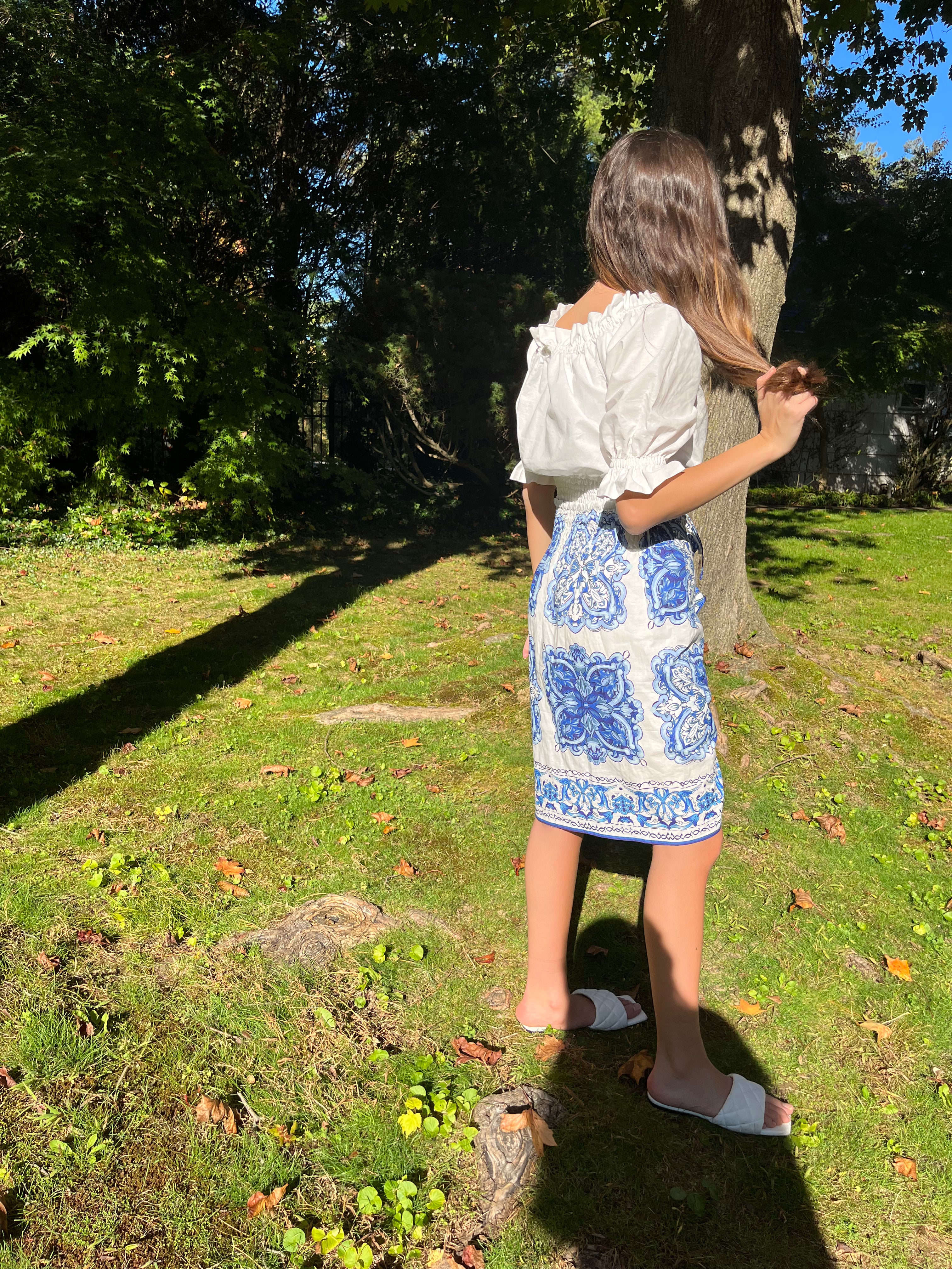 Stylish Blue and White Ruffle Skirt for Women - Summer Floral Print A-Line Skirt - Perfect for Beach, Party & Casual Outfits