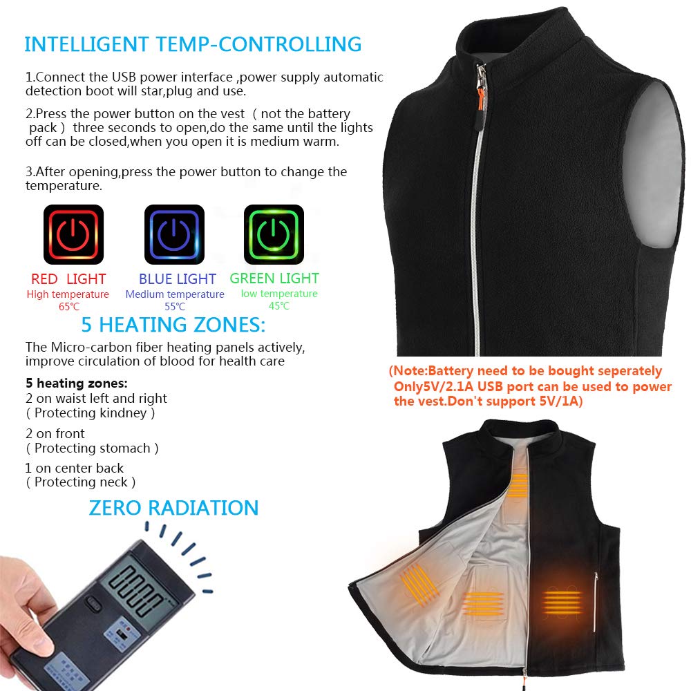 USB Heated Vest for Men & Women - Rechargeable Electric Heating Jacket with Washable Design (Battery Not Included) - Black XXXL - Perfect for Winter Outdoor Activities, Camping, Hiking & Cold Weather Work