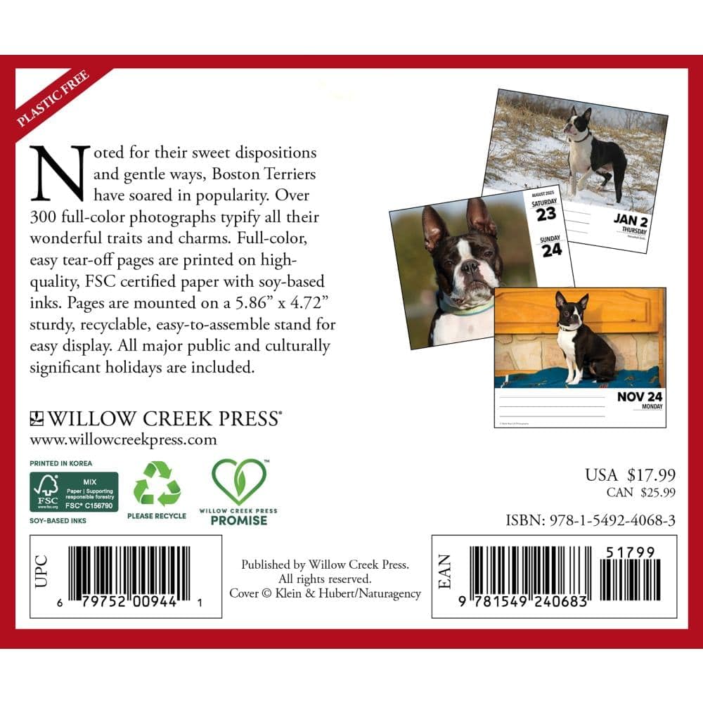 Willow Creek Press 2025 Boston Terriers Desk Calendar | Cute Dog Lover Gift | Office, Home & School Organization Planner