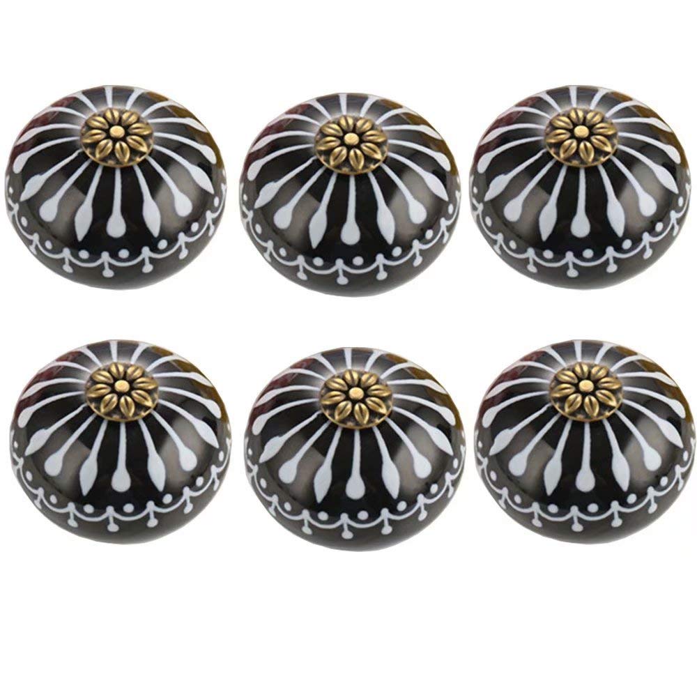 6-Piece Black Ceramic Cabinet Knobs - Round Style Cupboard Door Handles & Drawer Pulls for Kitchen, Bathroom & Furniture Upgrade