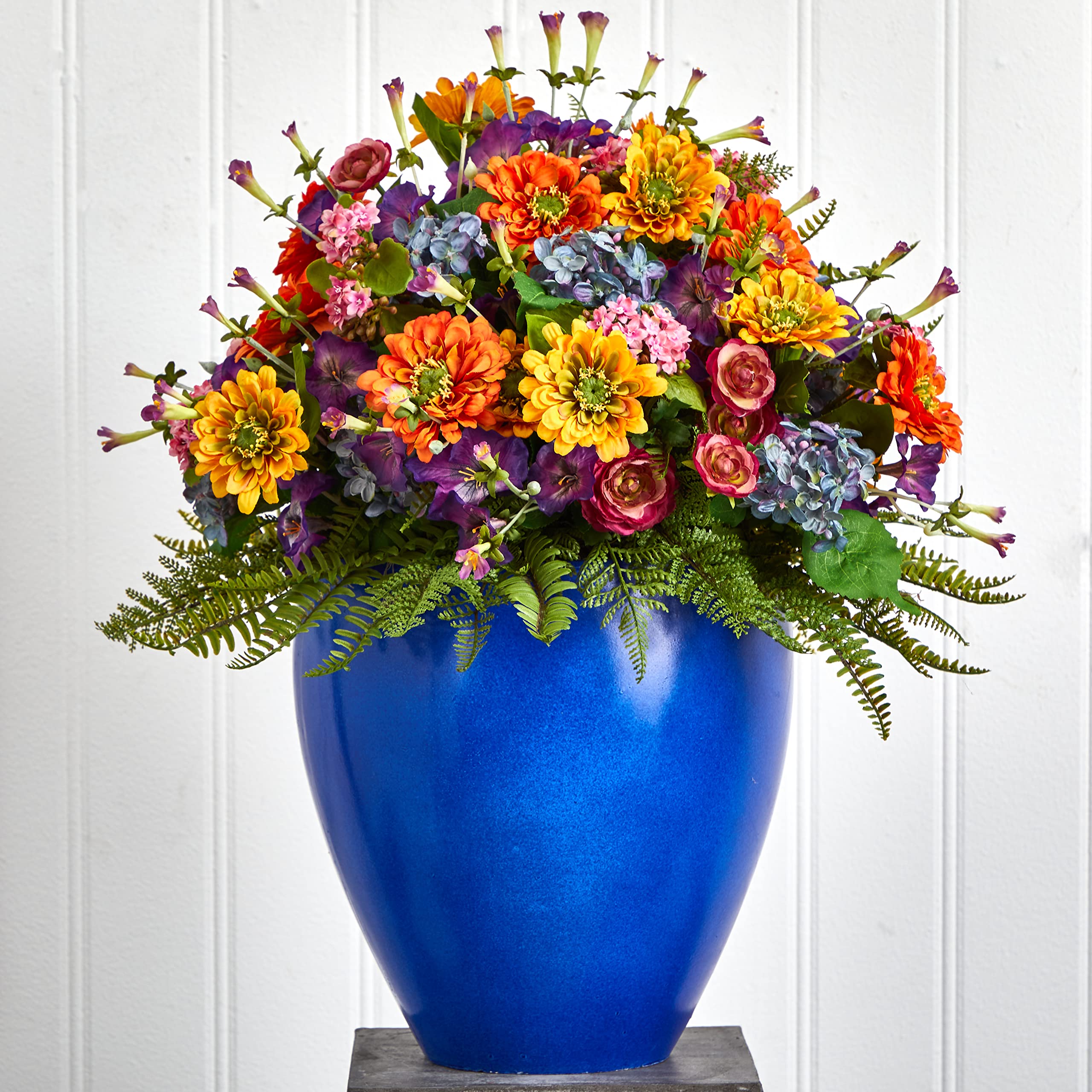 Nearly Natural Giant Mixed Floral Artificial Arrangement in Blue Vase - Lifelike Home Decor for Living Room, Office, or Wedding Centerpiece