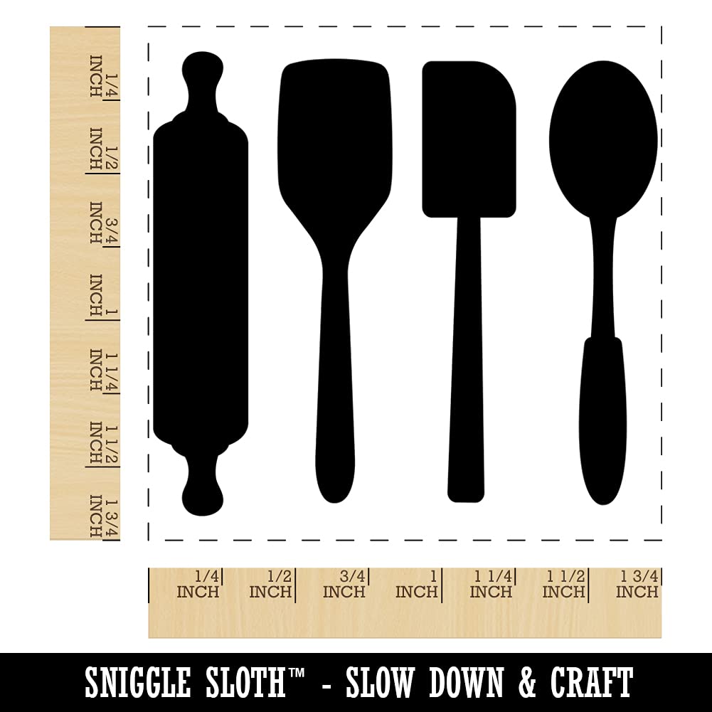 Square Rubber Stamps for Baking & Cooking - 1.75 Inch Medium Kitchen Utensil Stamps for DIY Crafts, Cake Decorating, Cookie Stamping & Scrapbooking