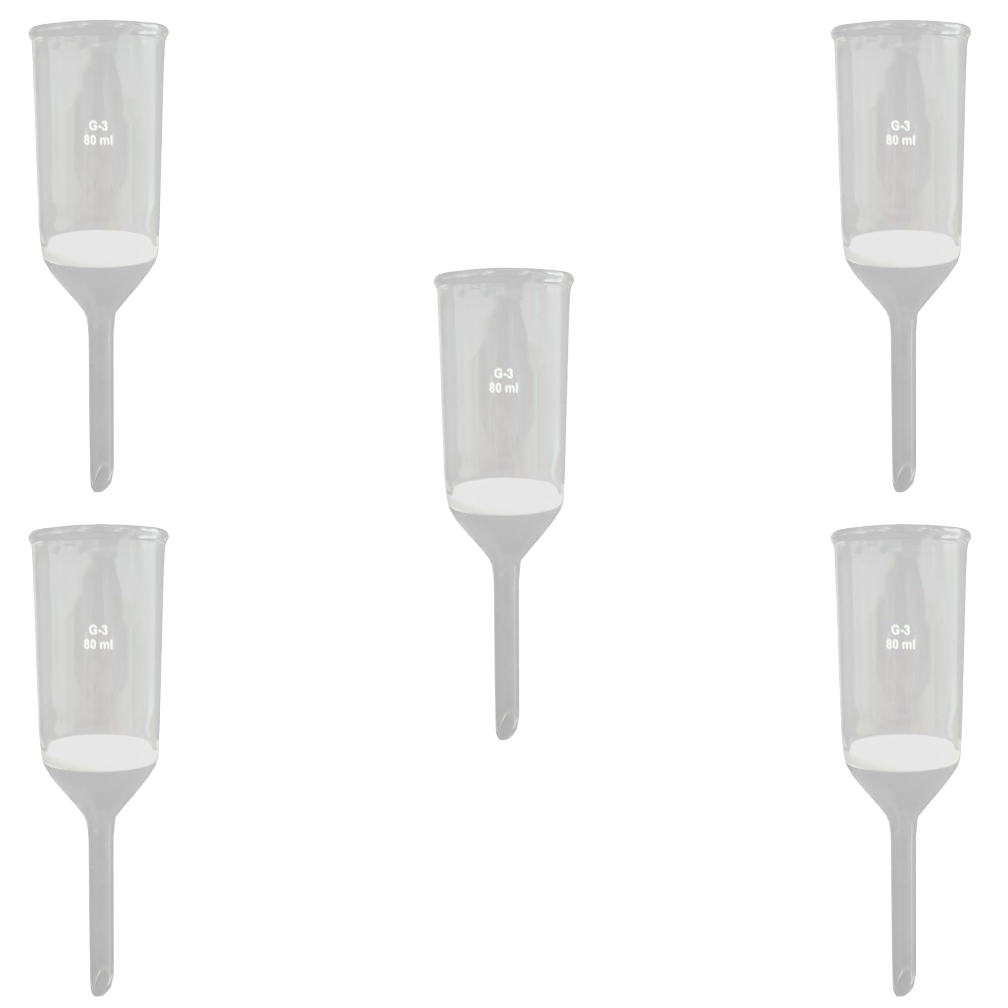 FNL-SINT-80-3-5 80ml Laboratory Sintered Glass Funnel with 3 Porosity - Pack of 5 - Ideal for Filtration, Chemistry Experiments, and Lab Analysis