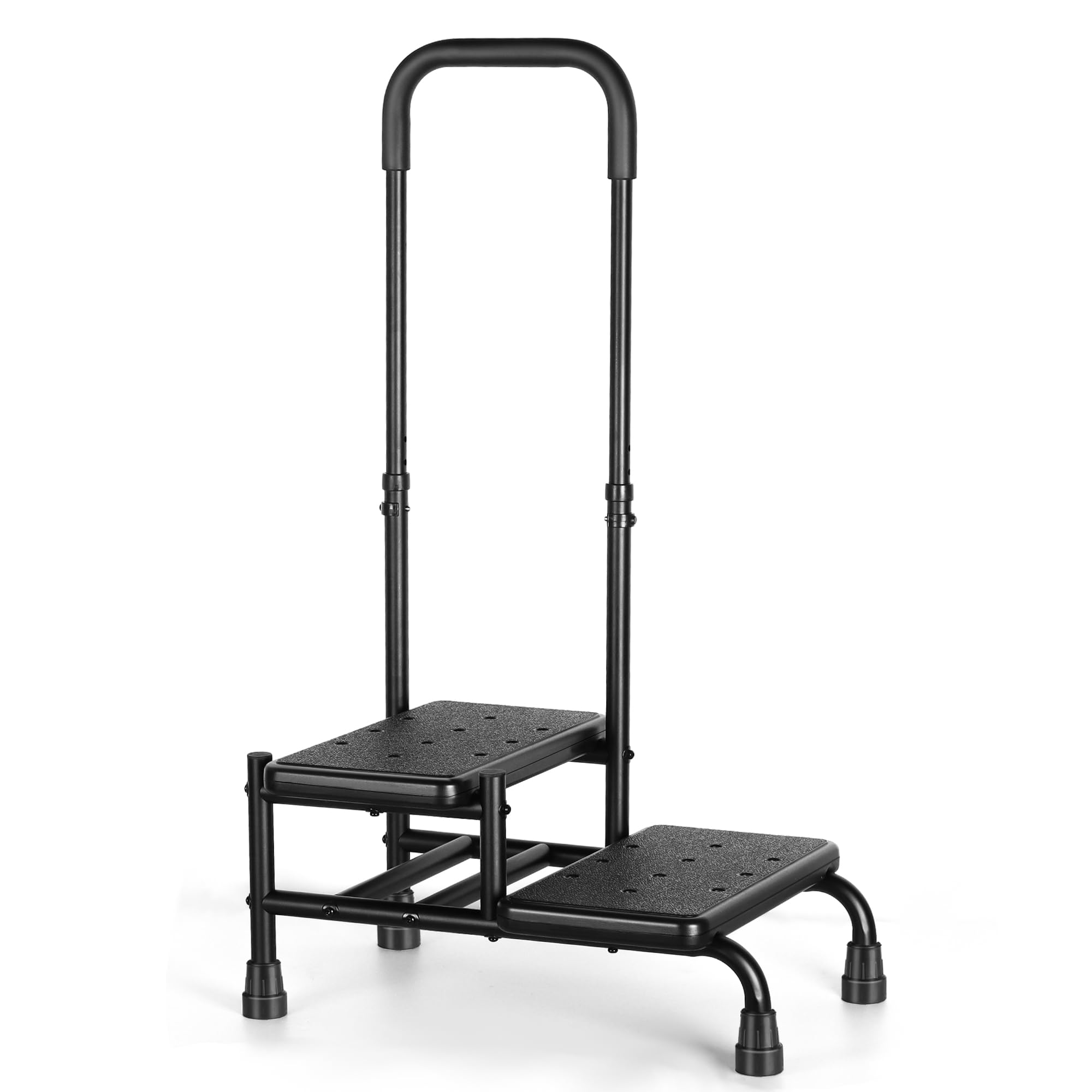 REAQER 2-Step Stool with Handle for Adults & Seniors - Non-Slip Medical Foot Stool with Handrail, Supports 350 lbs - Perfect for Bathroom, Kitchen, and Mobility Assistance (Black)