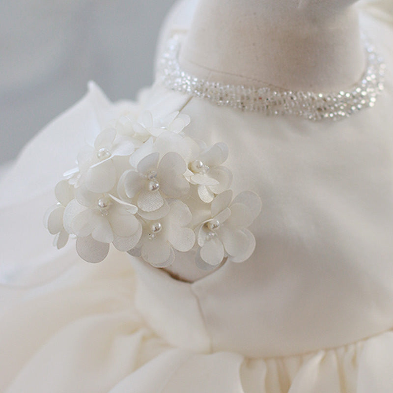 White Princess Organza Flower Girl Dress with Ruffles and Floral Details - Perfect for Weddings, Pageants & Special Occasions