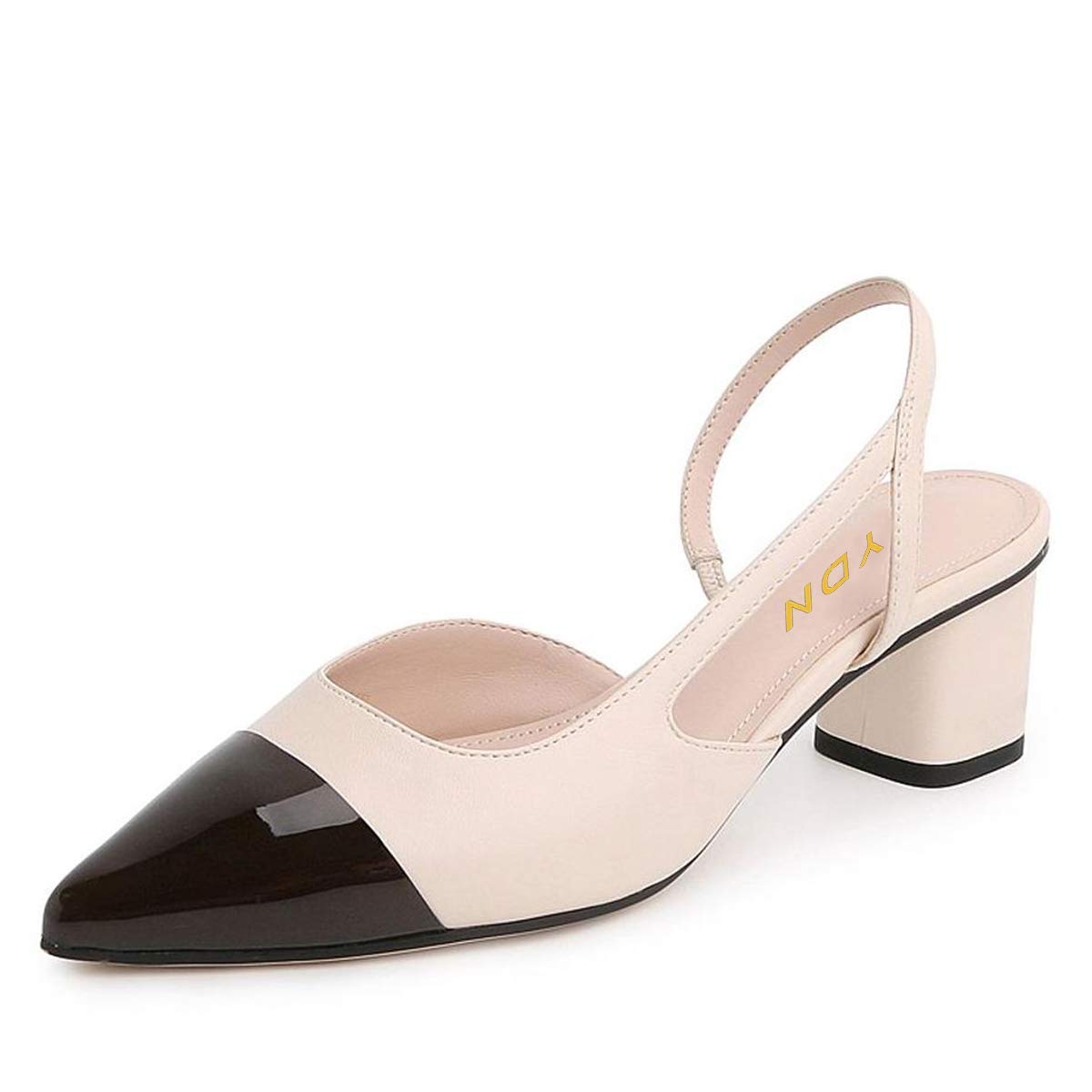 YDN Women's Chunky Mid Heel Slingback Pumps - Pointed Toe Slide Sandals for Formal Dresses, Office Wear & Special Occasions