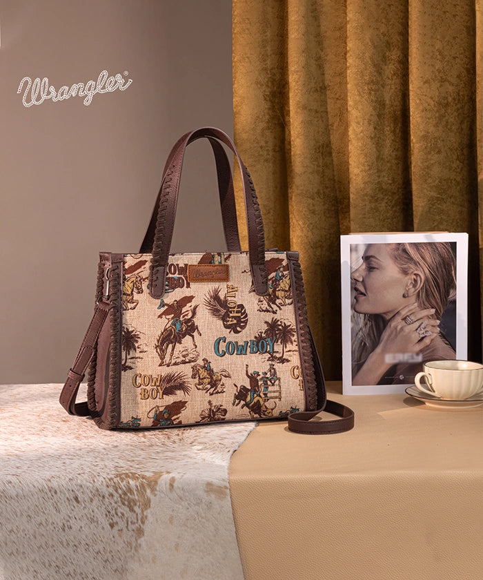 Wrangler Cowboy Print Concealed Carry Tote Bag for Women - Stylish Western Concealed Handgun Purse with Multiple Pockets - Perfect for Everyday Carry, Travel & Outdoor Adventures