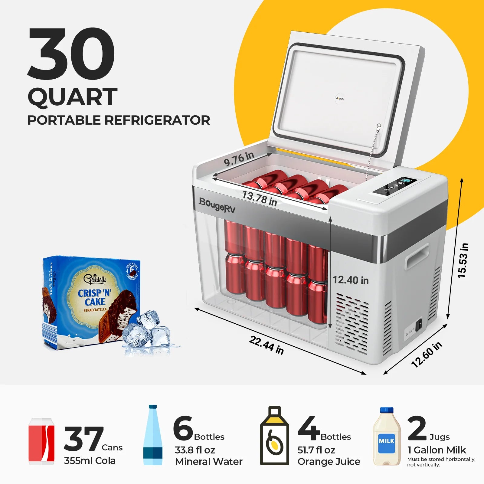 BougeRV 12V 30 Quart (28L) Portable Car Refrigerator Freezer for Camping, Road Trips & Outdoor Adventures - Compact Car Fridge for Food, Drinks & Picnic Storage