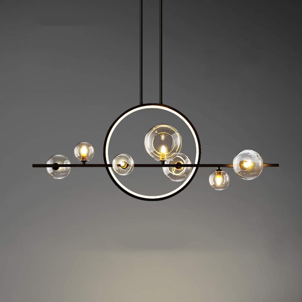Modern Wrought Iron LED Chandelier Light - Round Black & Gold Postmodern Glass Bubble Design with G9 Bulb (100x73cm) - Perfect for Dining Room, Living Room, and Bedroom Lighting