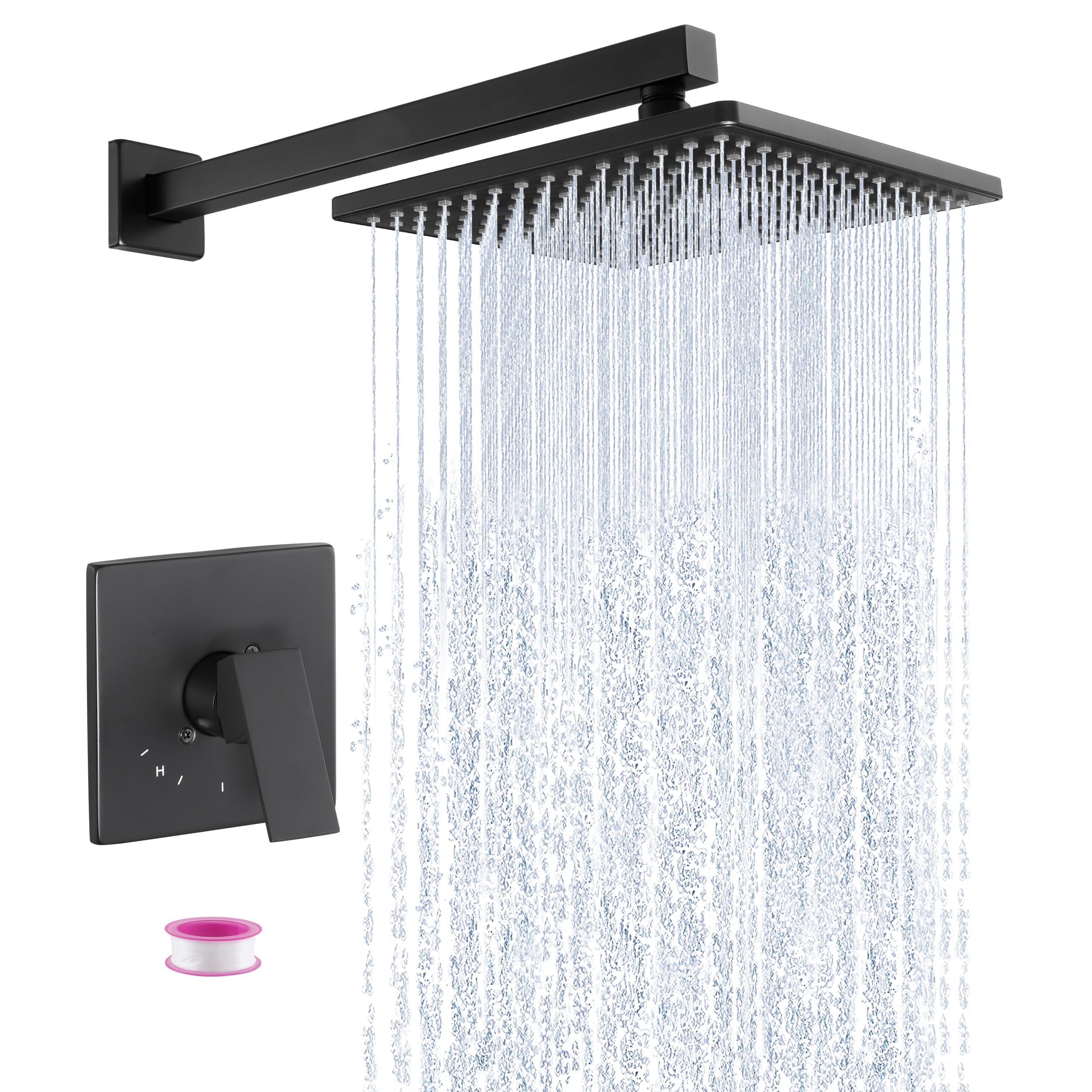 KES Matte Black Square Rainfall Shower Head System - High Pressure All Metal Shower Faucet with Rough-in Valve Body & Trim (XB6210-BK) - Perfect for Luxurious Bathroom Upgrades and Spa-Like Shower Experience
