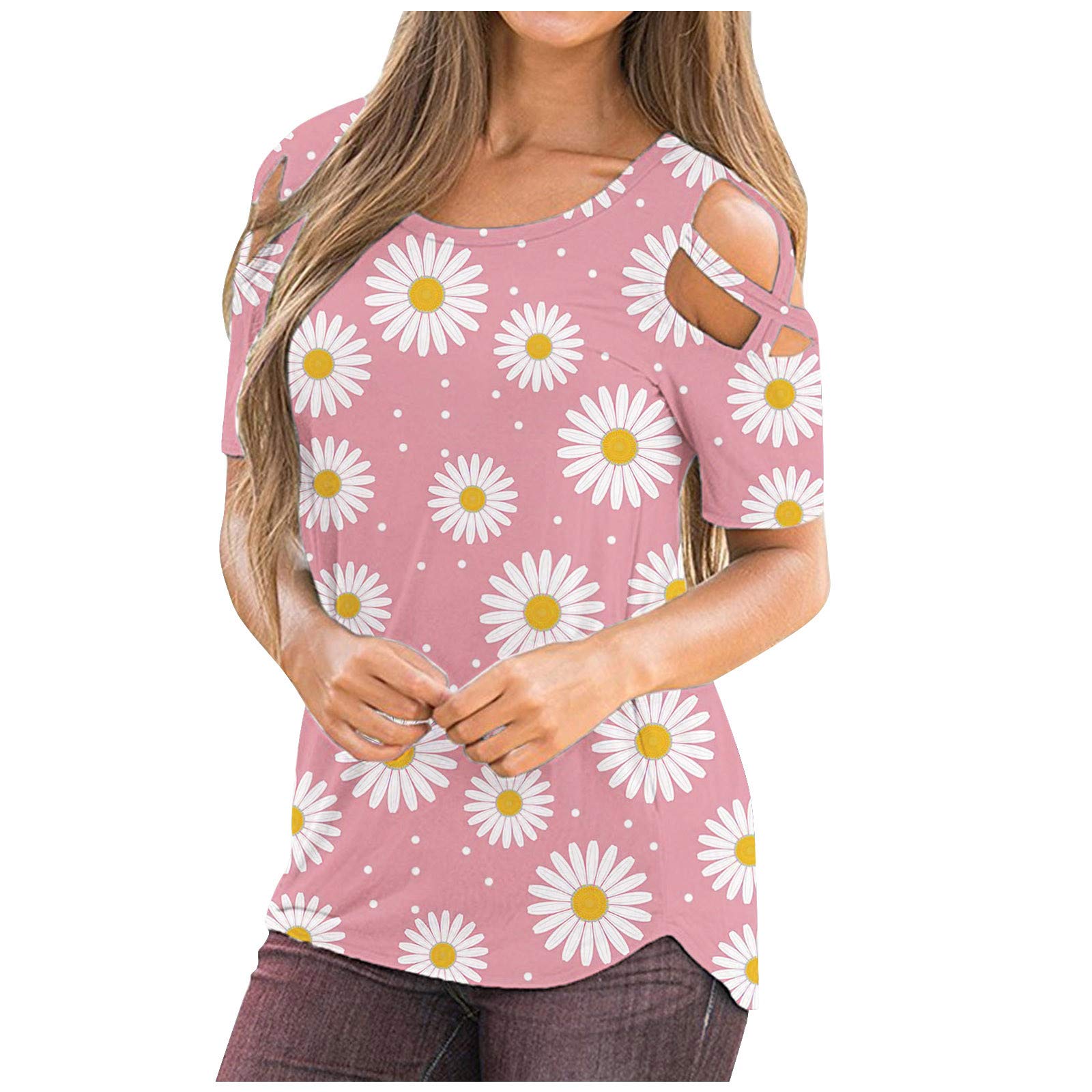 Qisemi Women's Summer Tops - Short Sleeve V Neck Zipper Cold Shoulder Blouse Tunic in Solid Colors | Casual Wear, Beach Outfits & Summer Fashion
