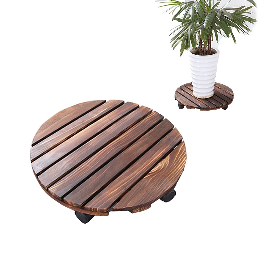 **YXCKG 12-inch Round Wooden Plant Pot Caddy with Wheels - Mobile Flower Stand for Indoor Plants, Easy Moving Planter Roller - Perfect for Living Room, Patio, and Garden Decor (Color: Natural Wood, Size: 30cm/12in Round)**