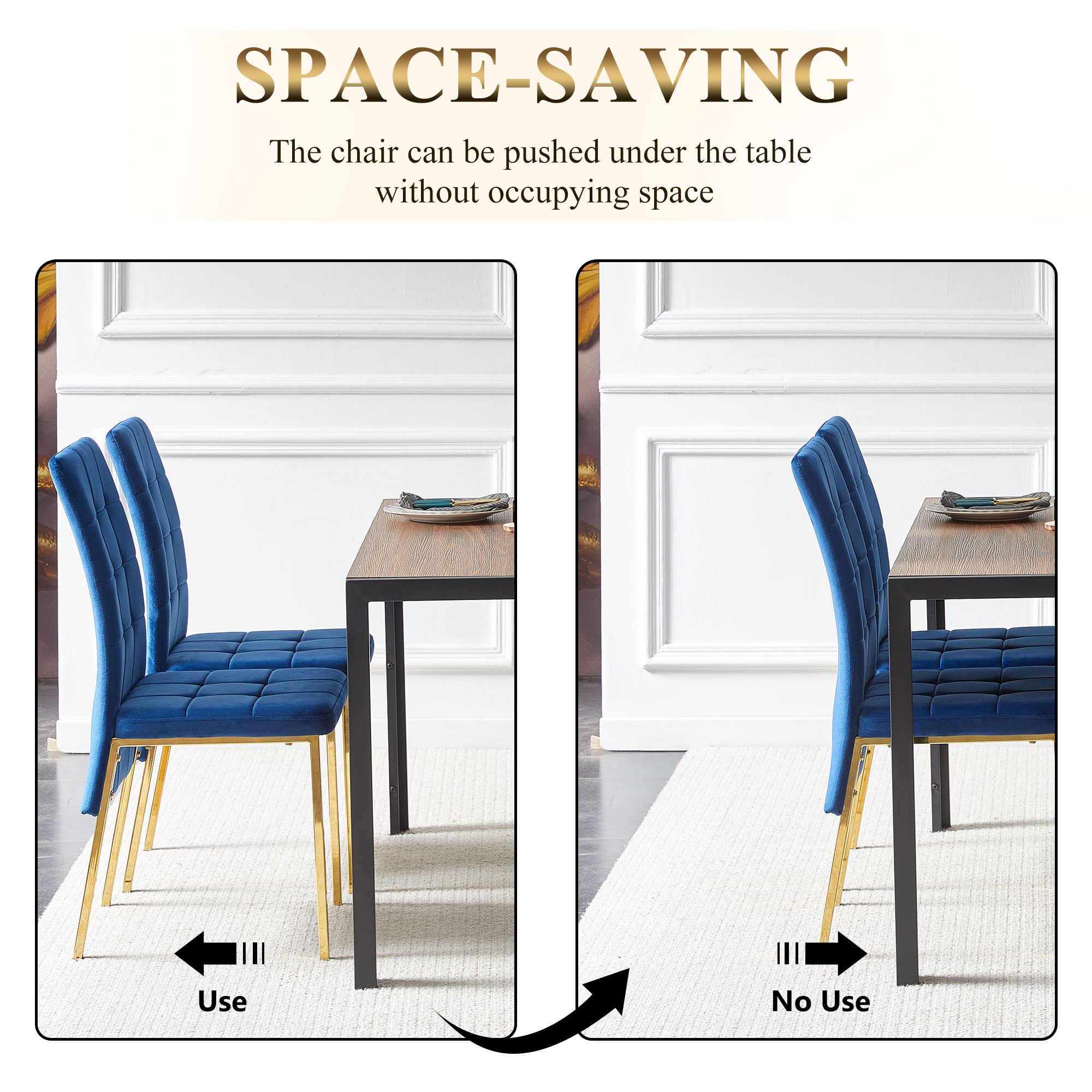 Velvet Dining Chairs Set of 4 - Upholstered Armless Side Chairs with Golden Metal Legs for Kitchen, Living Room & Bedroom | Elegant Makeup Chair & Restaurant Seating | Comfy Home Decor for Dining, Entertaining & Vanity Areas