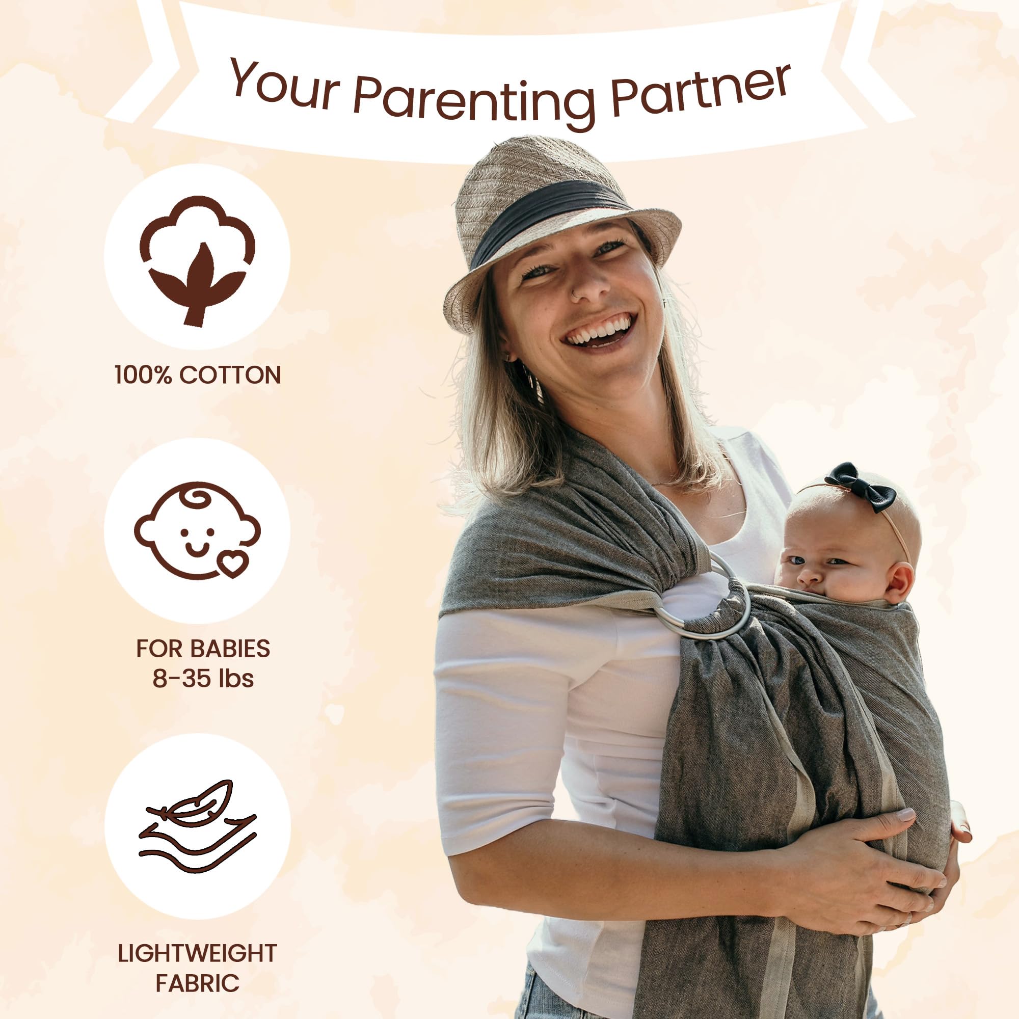 Soft Bamboo Linen Baby Wrap Carrier - Organic Ring Sling for Newborns & Infants - Machine Washable, Natural Plant-Based Dyes - Perfect Baby Shower Gift (Forest Green) | Hands-Free Babywearing for Errands, Walks & Parenting