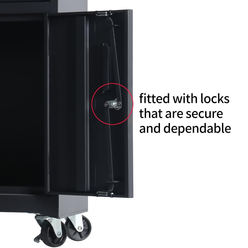 Heavy Duty 1-Drawer Steel Rolling Tool Chest with Lockable Doors - TZ8 Black Tool Box for Garage, Workshop & DIY Projects