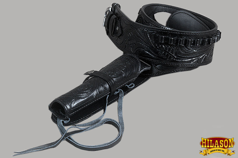 Hilason Western Right Hand Gun Holster Rig for 44/45 Cal - Genuine Leather Cowboy Holster - Perfect for Cowboy Action Shooting, Reenactments & Western Style Carry