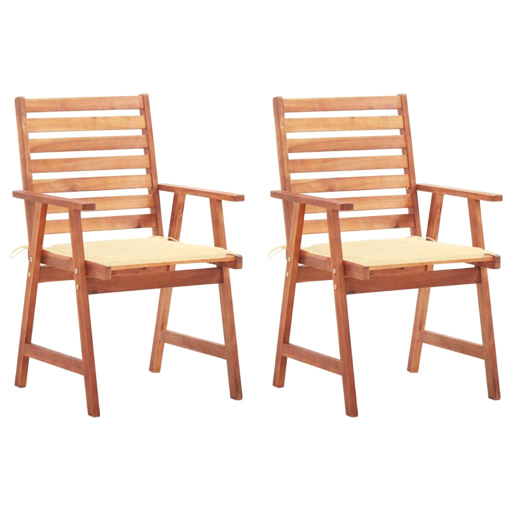 2-Pack Acacia Wood Outdoor Dining Chairs with Cushions - Weather-Resistant Patio Chairs for Porch, Deck, Garden & Backyard - Cream Wooden Furniture for Outdoor Entertaining & Relaxation