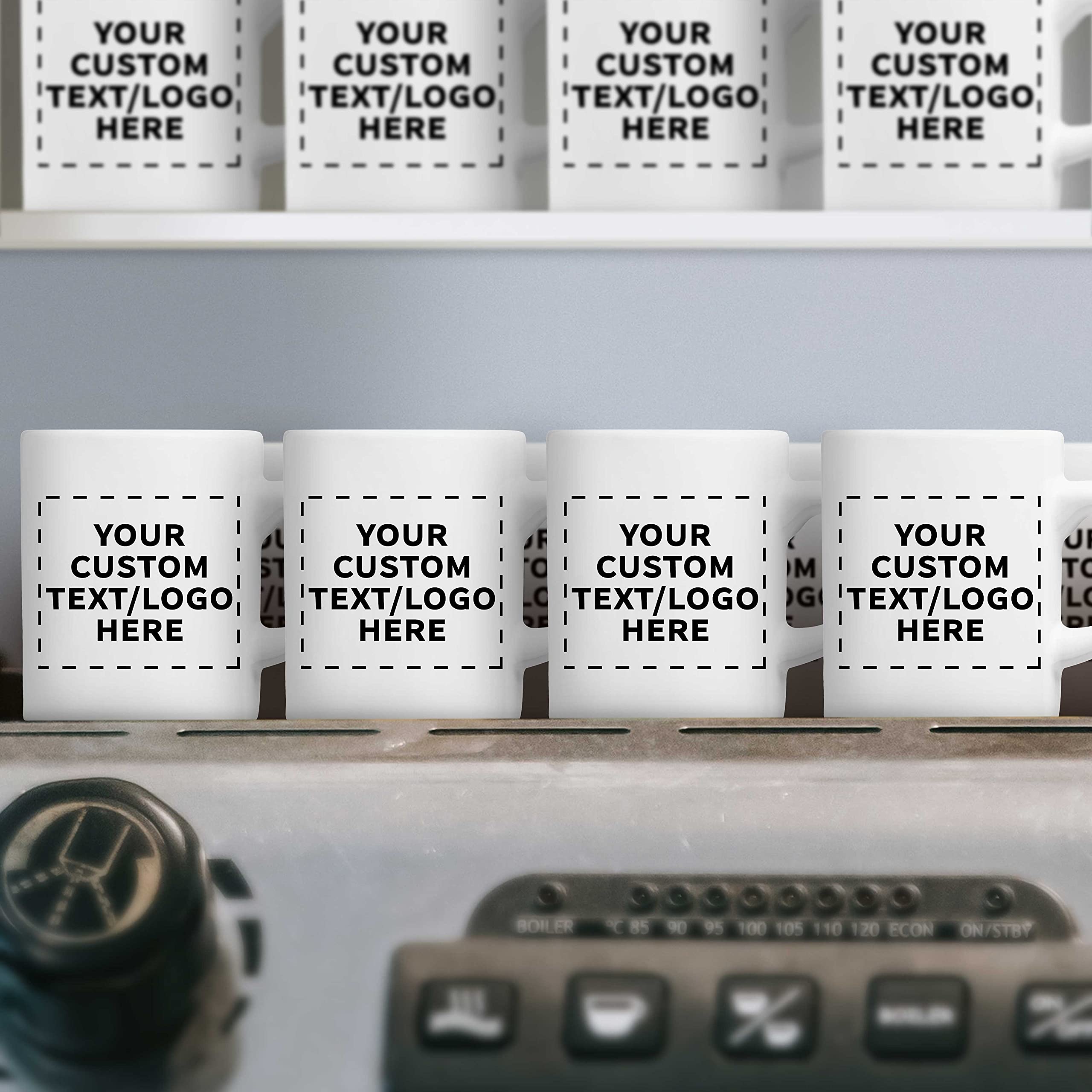 10-Pack Mini Ceramic Coffee Mugs 4oz - Custom Text & Logo - Durable Stoneware with C-Handle - Perfect for Office Gifts, Wedding Favors, and Home Decor (White)