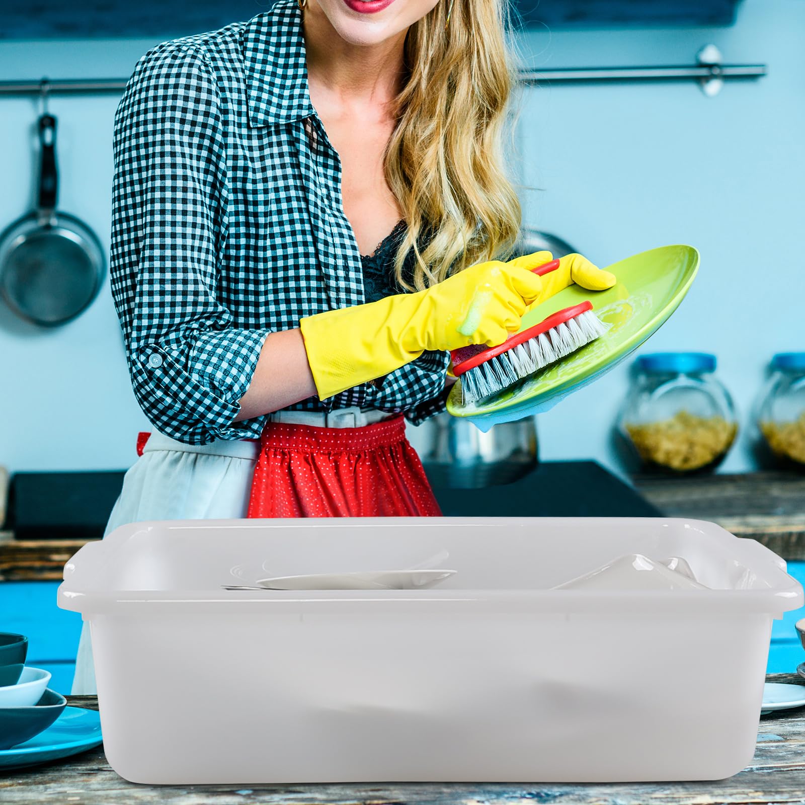 4-Pack 25L Commercial Bus Tubs - Heavy Duty White Plastic Storage Bins for Restaurant, Kitchen & Food Service Organization - Perfect for Dishwashing, Food Prep & Storage