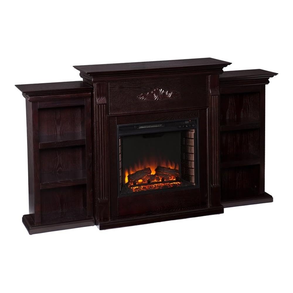 SEI Furniture Tennyson Bookcase with Electric Fireplace - Espresso Finish - Stylish Storage & Heating Solution for Living Room, Bedroom, or Office