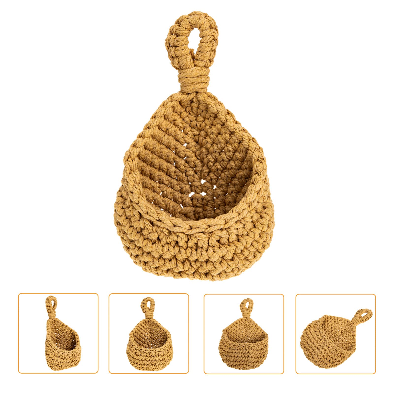 Macrame Wall Hanging Basket - Woven Cotton Rope Plant Hanger for Flowers, Vegetables & Storage | Over The Door Organizer for Kitchen, Bathroom & Home Decor | Eco-Friendly Straw & Rope Household Basket