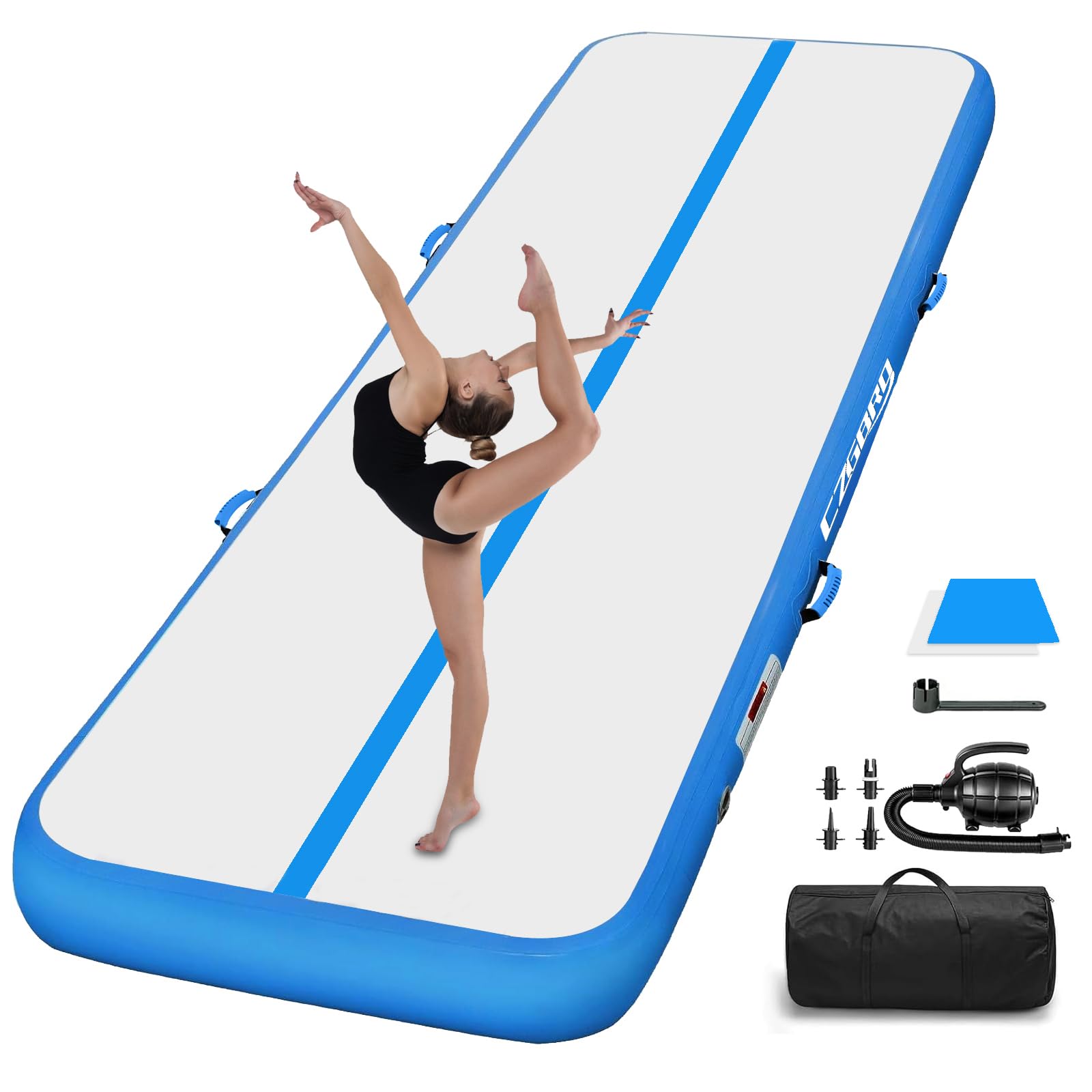 Inflatable Gymnastics Mat - 10ft Tumbling Track with Air Pump, Thick Air Floor Training Mat for Kids, Home Gym, Cheerleading & Yoga | Portable for Indoor/Outdoor Use