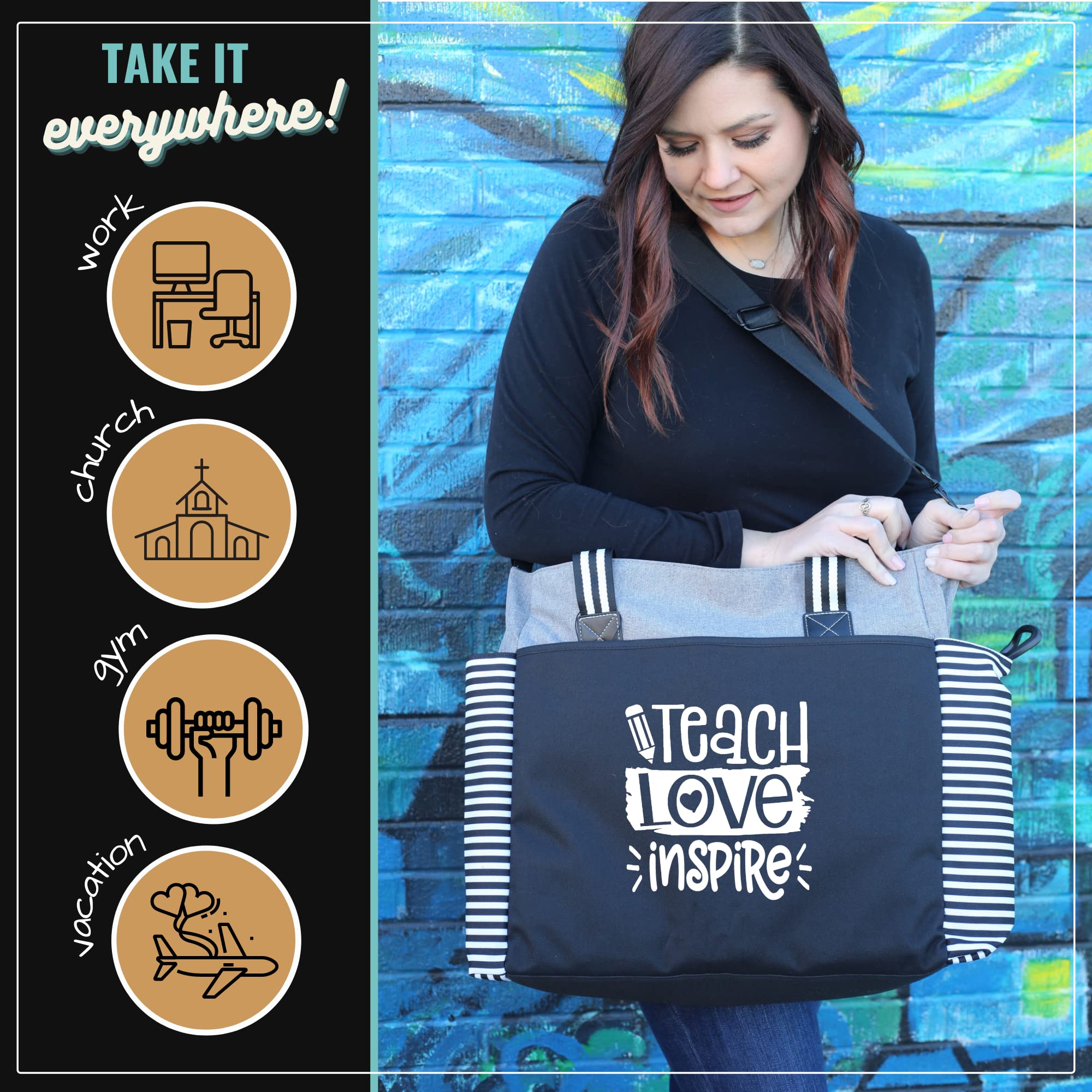 Brooke & Jess Designs Teacher Tote Bag for Women - Durable Work Handbag with Multiple Pockets, Perfect Teacher Appreciation Gift for Educators, School Supplies & Everyday Use