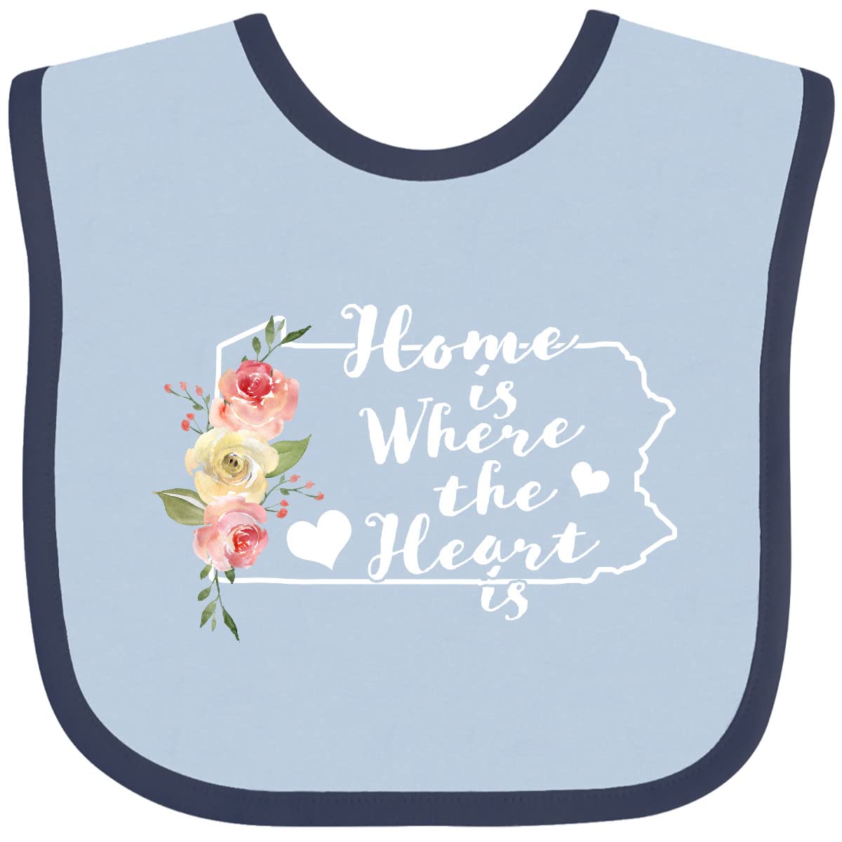 Inktastic Pennsylvania 'Home Is Where the Heart Is' Watercolor Baby Bib - Soft, Absorbent & Adorable for Newborns & Infants - Perfect for Mealtime, Playtime & Photo Shoots