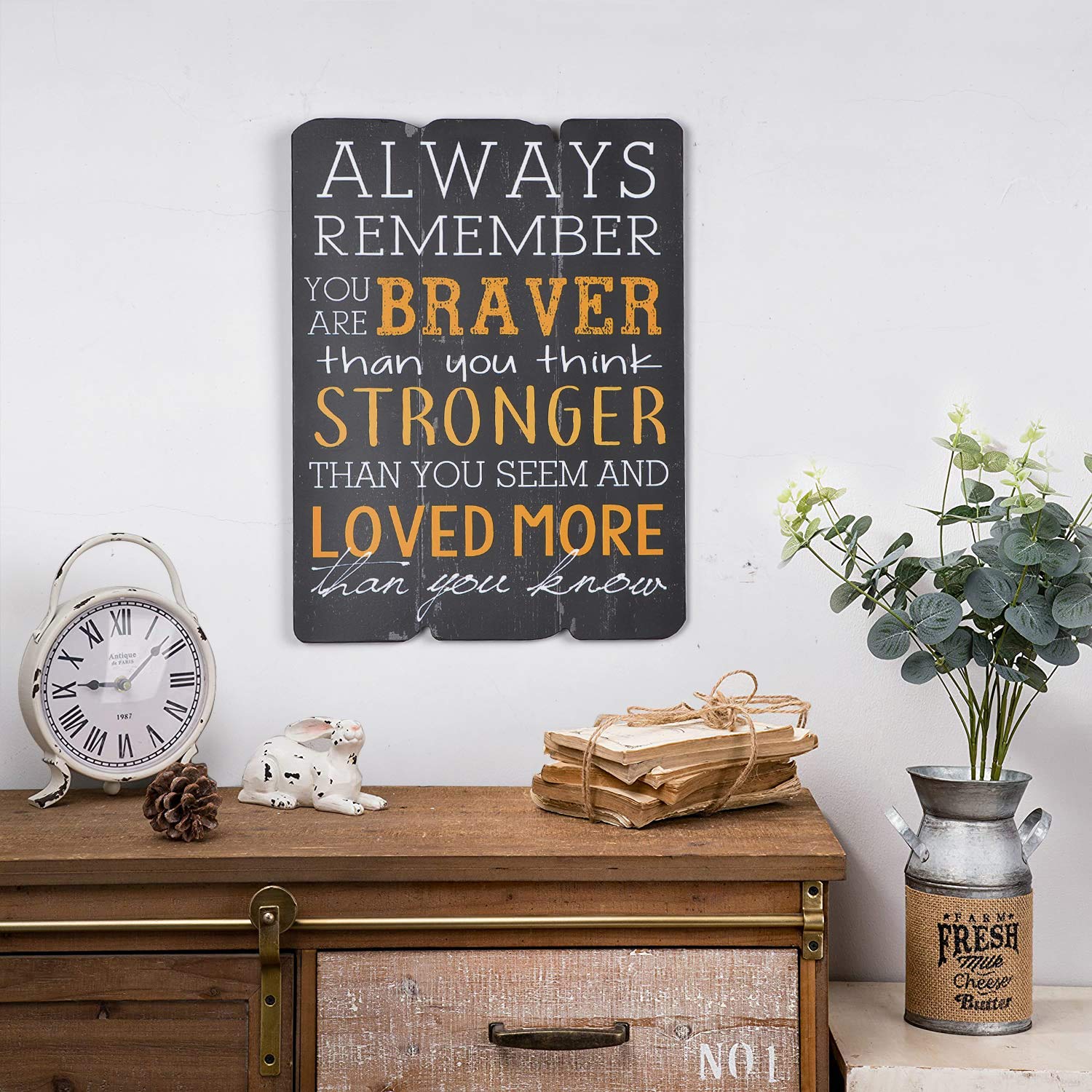 Always Remember You Are Braver Than You Think - Inspirational Wooden Wall Art Plaque (11.81x15.74 Inches) for Home, Office, Teen Room & Desk Decor | Motivational Gift for Women, Students & Graduates | Perfect for Bedroom, Living Room & Workspace