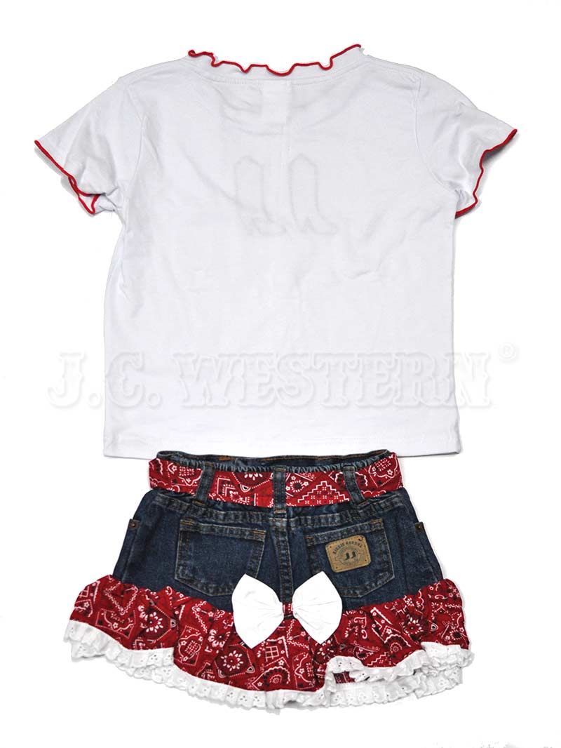 Kiddie Korral Style10 Kids Cowgirl Denim 2-Piece Outfit with Red Bandana - Western Costume for Girls, Birthday Party & Rodeo Events