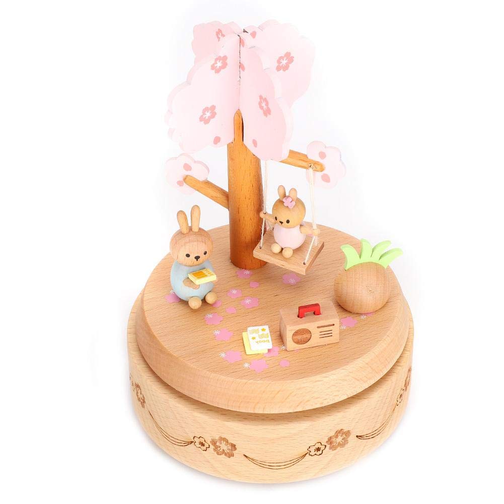 Handmade Wooden Music Box with Lovely Rabbit Design - Beechwood Musical Gift for Birthdays, Weddings & Christmas - Perfect for Home Decor, Nursery, and Special Occasions