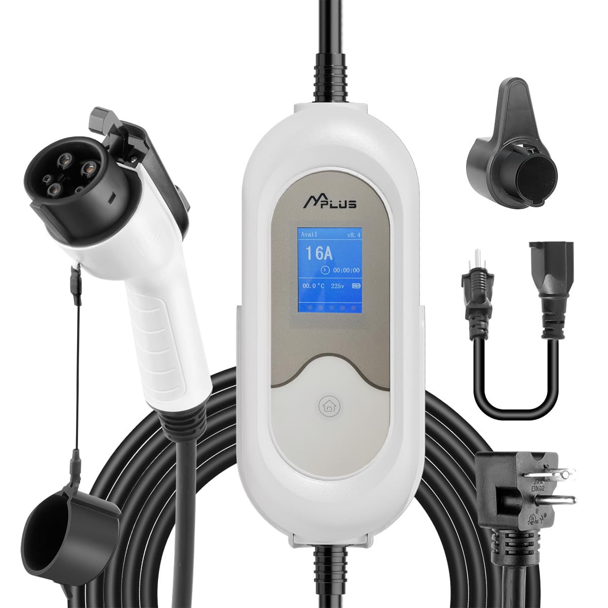 Mplus 16A Level 1 & 2 Portable EV Charger - NEMA 5-15P & 6-20 Plug - J1772 Compatible for Electric Cars - Home, Travel & Emergency Charging Solution - Fast & Safe Charging for Tesla, Nissan Leaf, Chevy Bolt & More