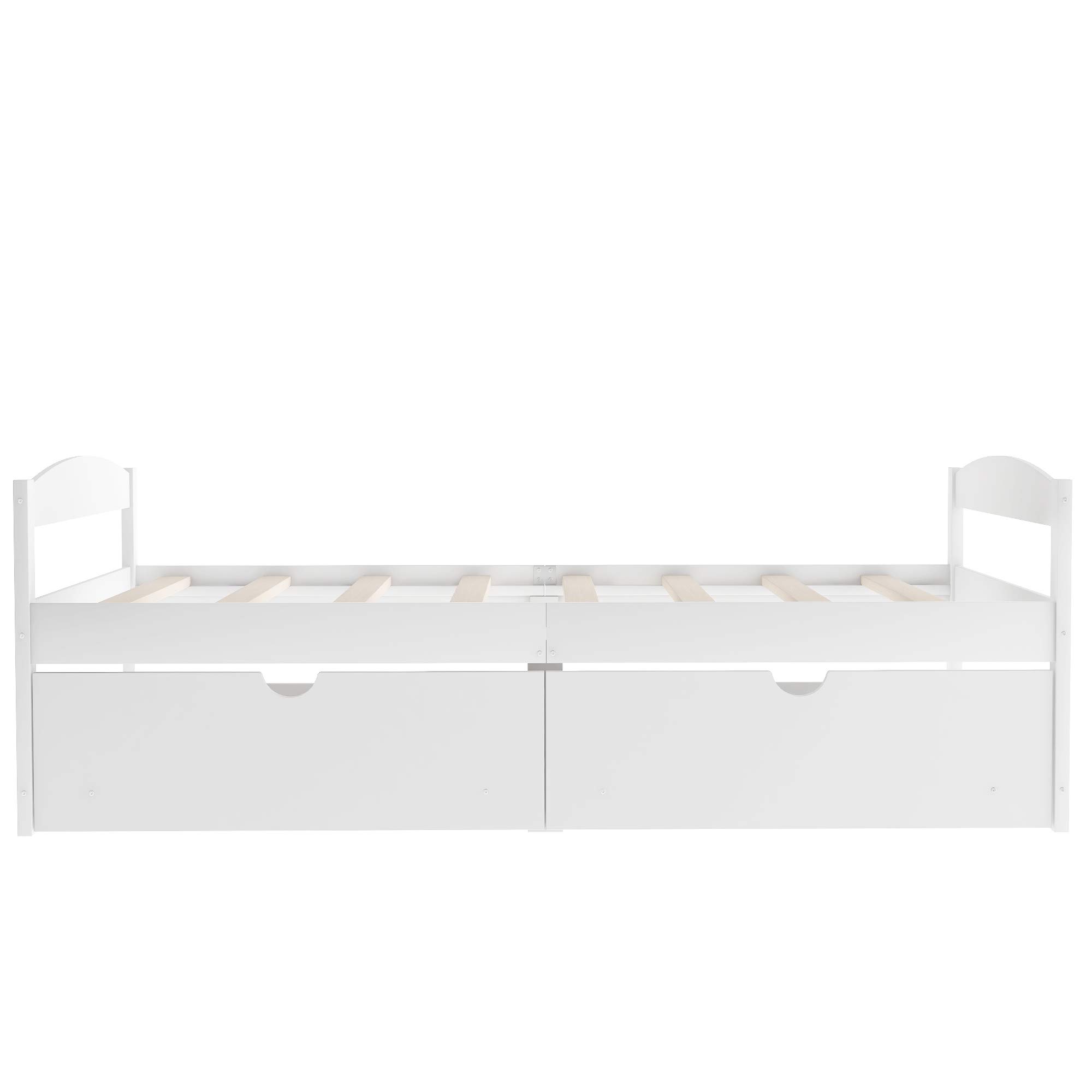 Solid Wood Twin Size Kids Bed with 2 Drawers - Multifunctional Storage Design, White - Perfect for Small Bedrooms & Kids' Rooms