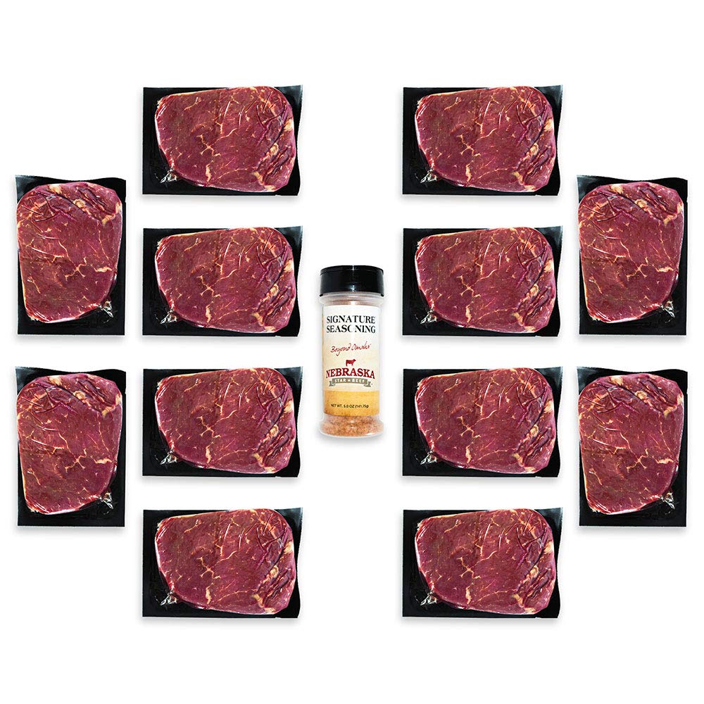 Nebraska Star Beef Premium Steaks - 12 Pack (10oz Sirloins) with Signature Seasoning | High-Quality Grass-Fed Beef for Grilling, BBQ & Family Dinners