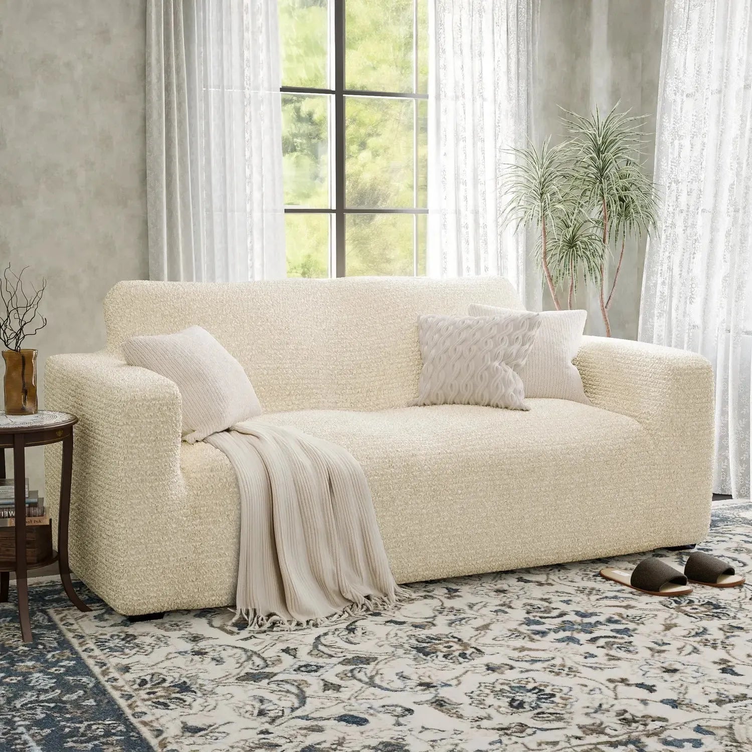 2 Seater Loveseat Slipcover - Mille Righe Collection | Sofa Protector for Living Room, Bedroom & Office | Washable & Durable Furniture Cover
