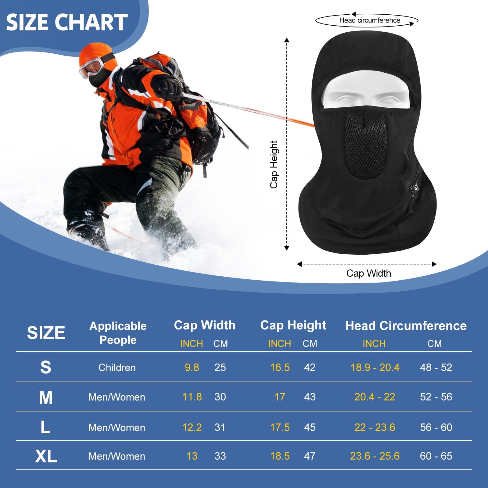 WERMSOCK Heated Ski Mask - Battery Powered Balaclava for Men & Women, Windproof Thermal Face Cover for Skiing, Snowboarding & Motorcycle Riding - Stay Warm in Cold Weather