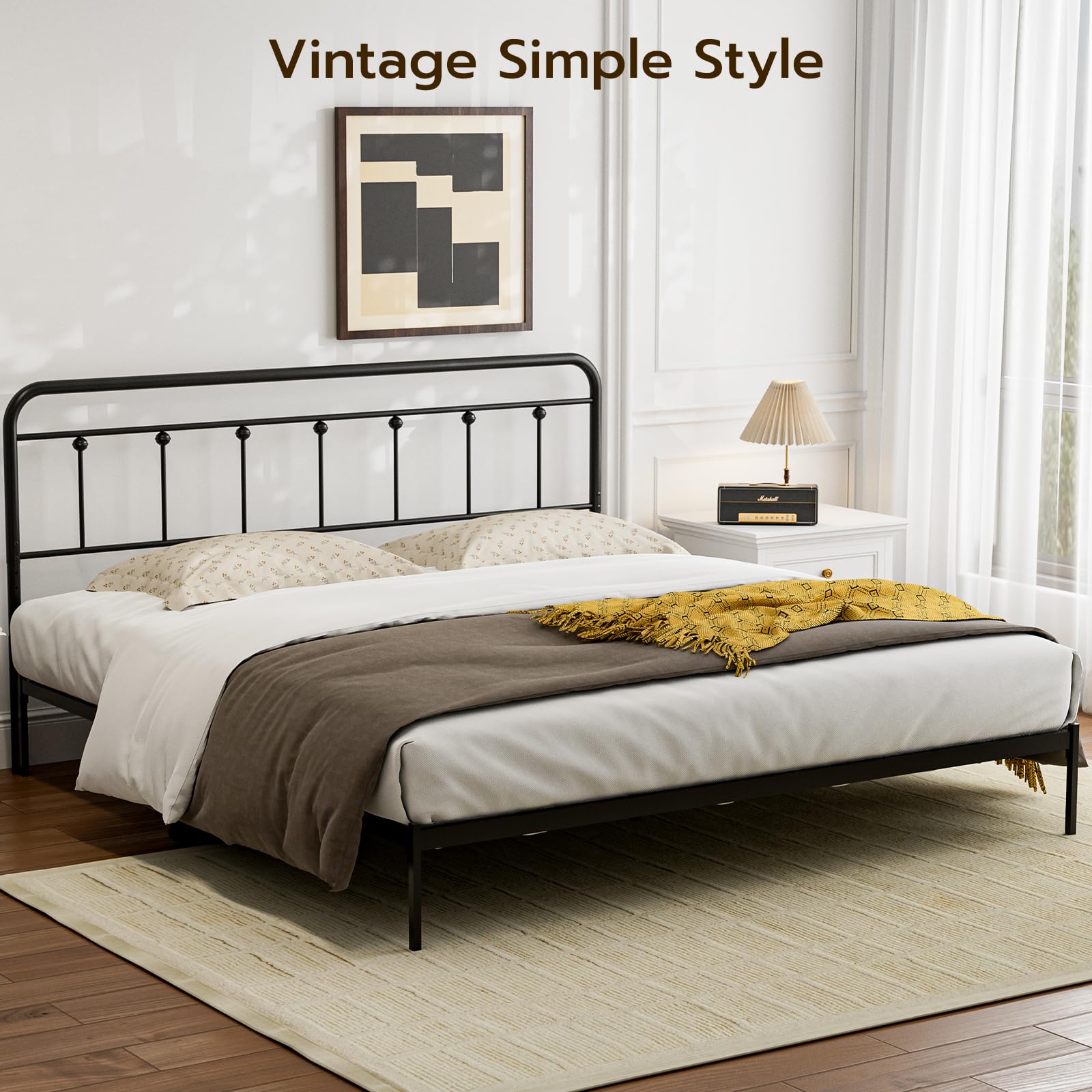 Black Metal King Size Headboard - Adjustable Height Farmhouse Victorian Wrought Iron Bed Frame - Perfect for Master Bedroom & Guest Room Decor