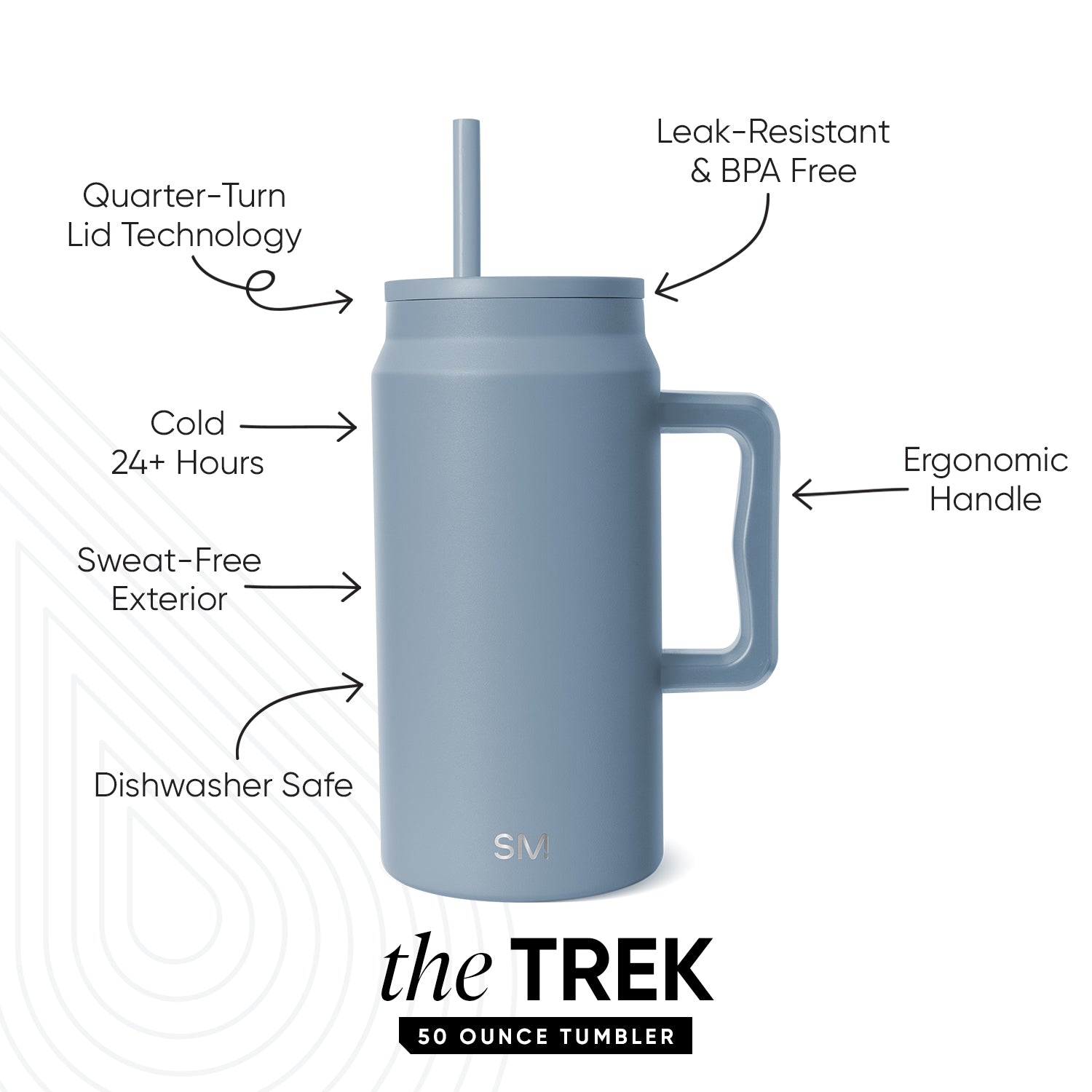 Premium Trek Tumbler 50Oz Stainless Steel Vacuum Insulated Water Bottle - Keeps Drinks Hot/Cold for 24 Hours - BPA Free Leakproof Travel Mug for Hiking, Camping & Outdoor Adventures