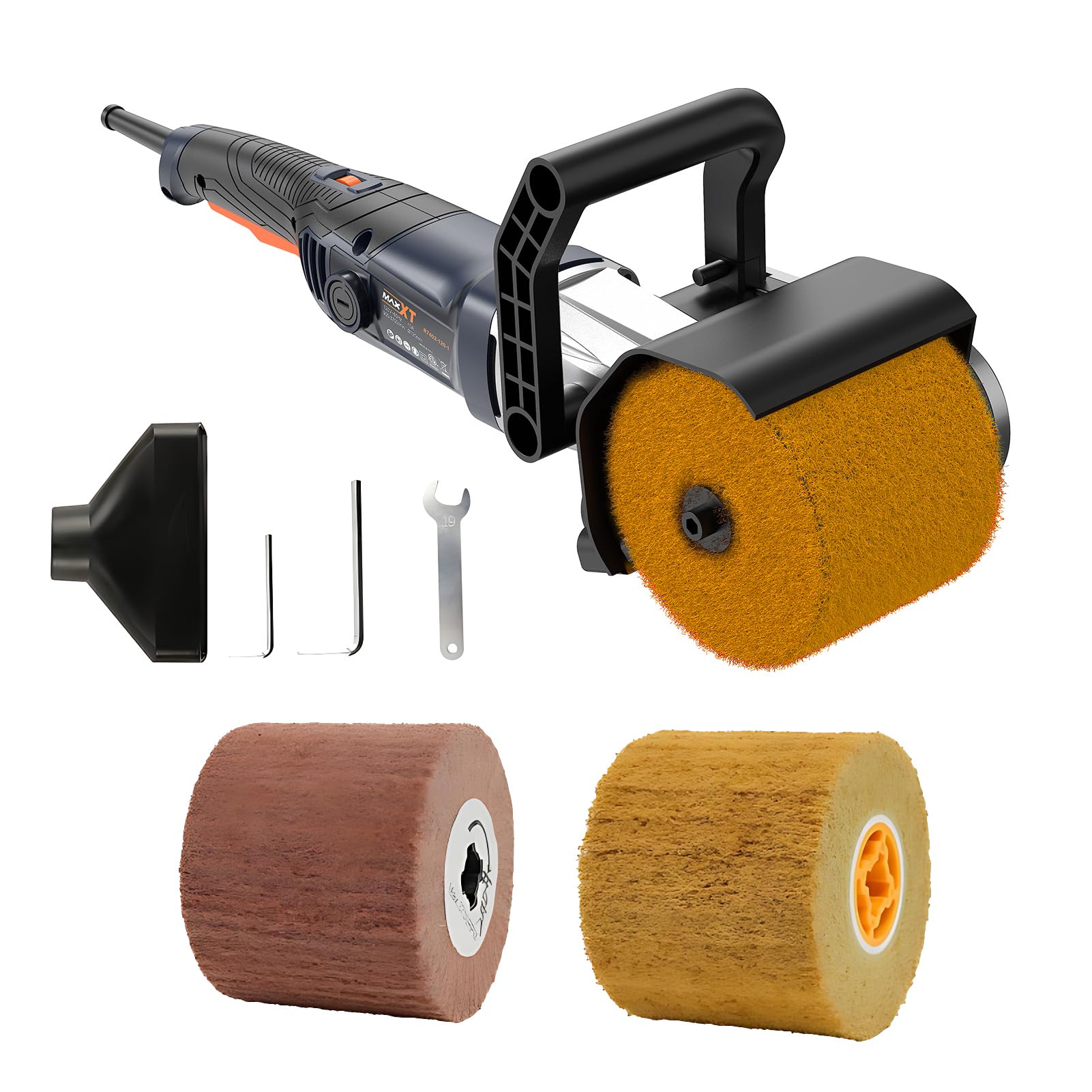 MAXXT 1300W Burnishing Polishing Machine - 6-Speed Variable 3200RPM Electric Drum Grinder with 3 Polishing Wheels - Handheld Stainless Steel Surface Polisher for Metal, Wood & Automotive Finishing