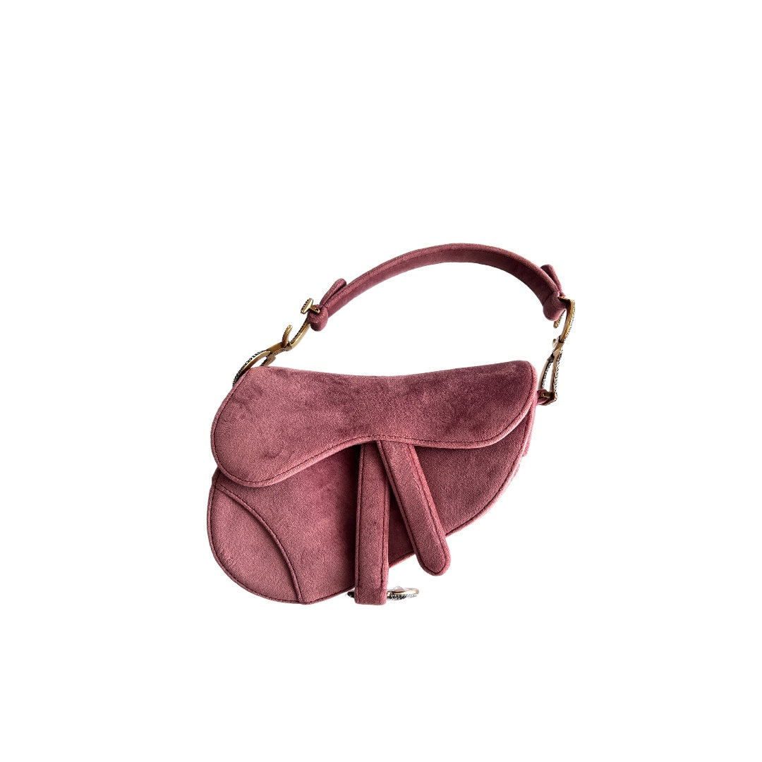 Dior Mini Rose Pink Velvet Saddle Bag - Luxury Crossbody Purse for Women, Perfect for Date Night & Evening Events